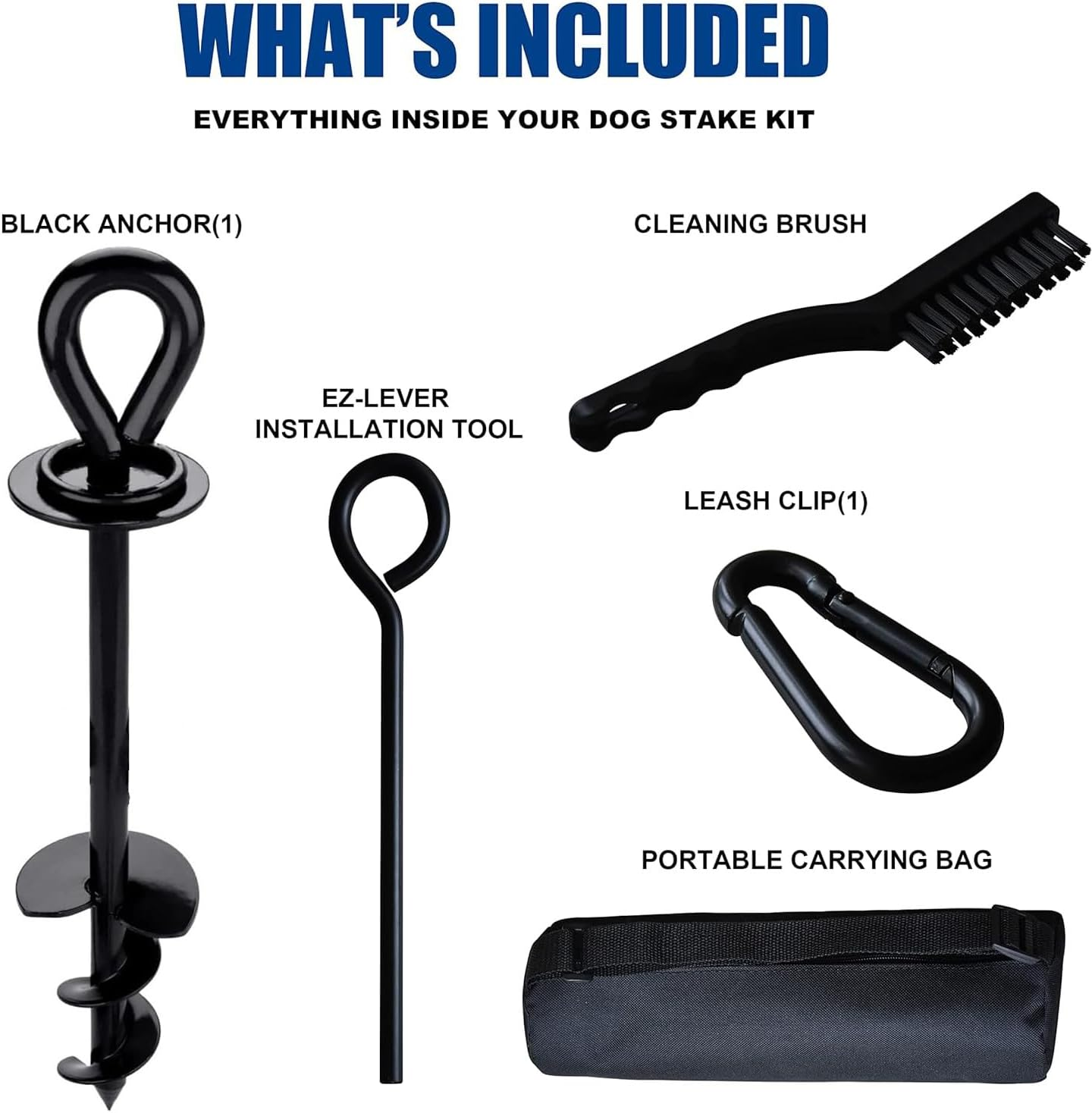 Tie Out Stake - Heavy Duty for Large Dogs up to 95 Kg, outside Stakes, Anchor, and Gadget Compatible with Any Tie Out Cable or Yard Leash (Black)