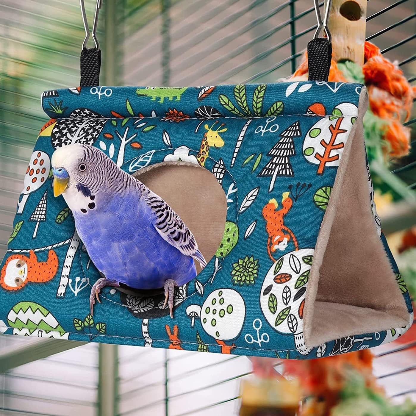 Bird Hanging Hammock, Suspended Hammock Plush Shed Swing Cave Cabin, Suitable for Small and Medium-Sized Parrots,Cockatoos, Macaws, Love Birds, Long Tailed Parrot, Etc., Parrot Love Nest Medium (Blue) image number 2