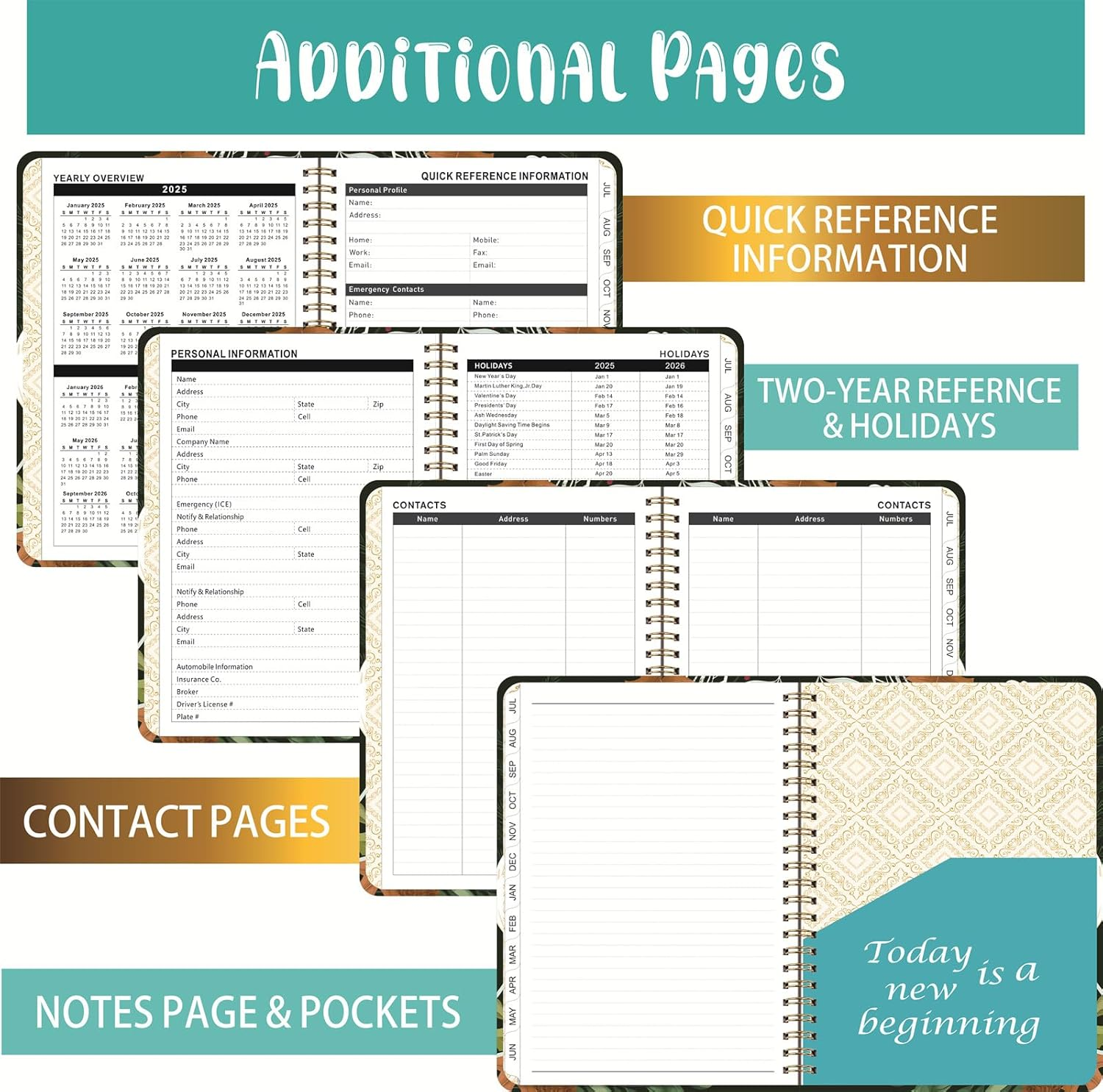 2025-2026 Daily Planner - Weekly Monthly Planner 2025-2026 from July 2025 to June, 8.5" X 6.2" Student Planner, School, Colorful,Romantic Flower