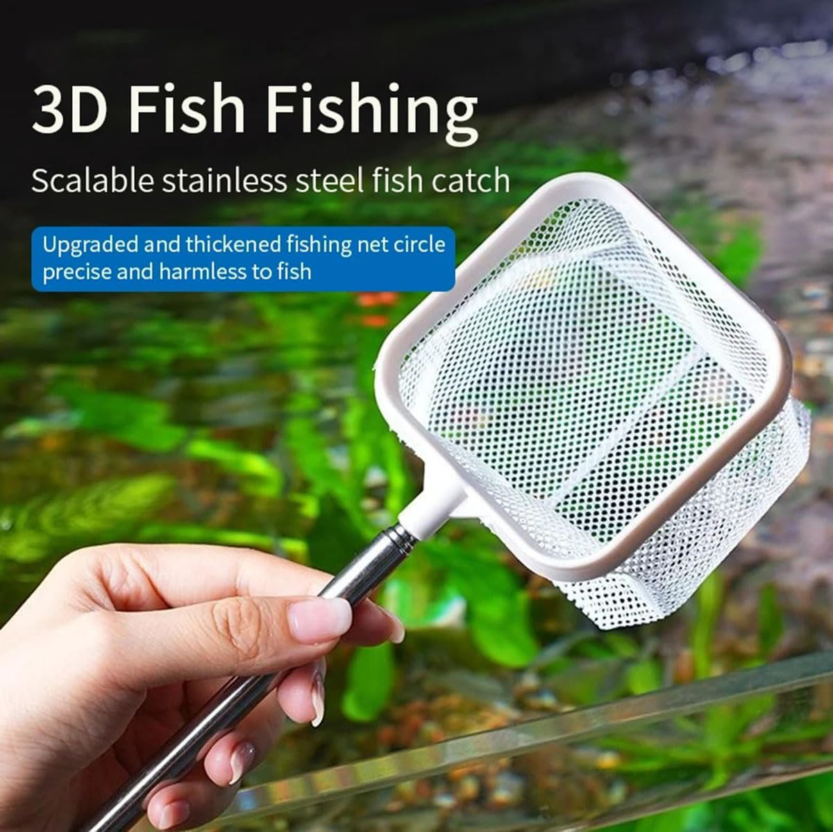 Mini Aquarium Square Fishing Net with Suction Cup Extendable Long Handle Fishing Gear for Catching Fish Shrimp Tank Clean Accessories image number 2