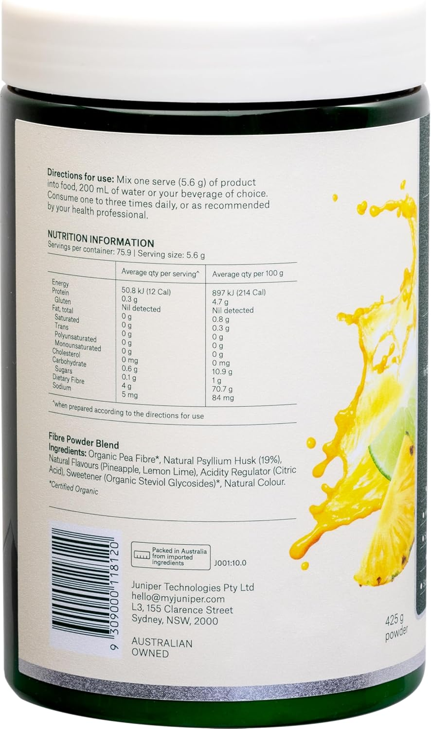 Juniper Nutri Fibre Lemon Lime 425G | Natural Psyllium Husk Fibre Blend for Gut Health | Low Sugar, Gluten Free Soluble Fibre for Digestion Support & Daily Cleanse | 75 Serves image number 2