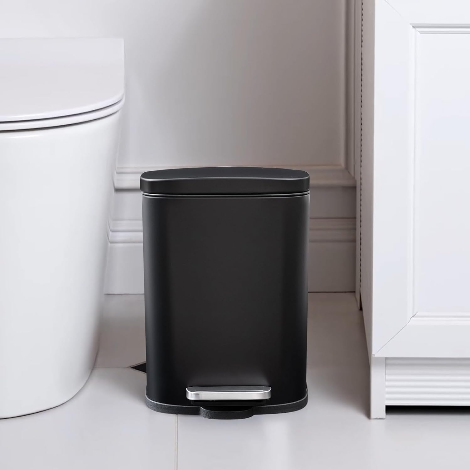 DJLEE 5 Liters 5L Small Trash Can Trash Bin Kitchen Waste Box Bathroom Bins with Lid Small Dust Bin Pedal Garbage Can Kitchen Bin Toilet Office Bedroom Trash Can Metal Black image number 6