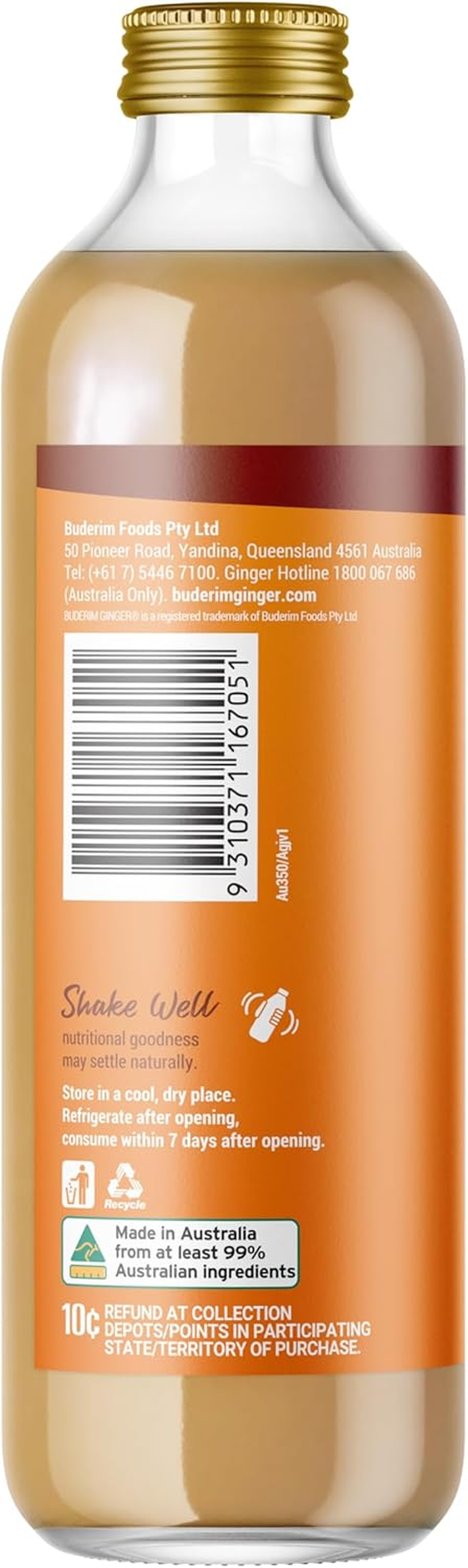 Buderim Ginger Australian Ginger Juice &ndash; Pure, Premium Flavor, Made with Australian Ginger, 350Ml Glass Bottle, Add Zesty Kick to Marinades, Cocktails, Teas, and Stir-Fries.