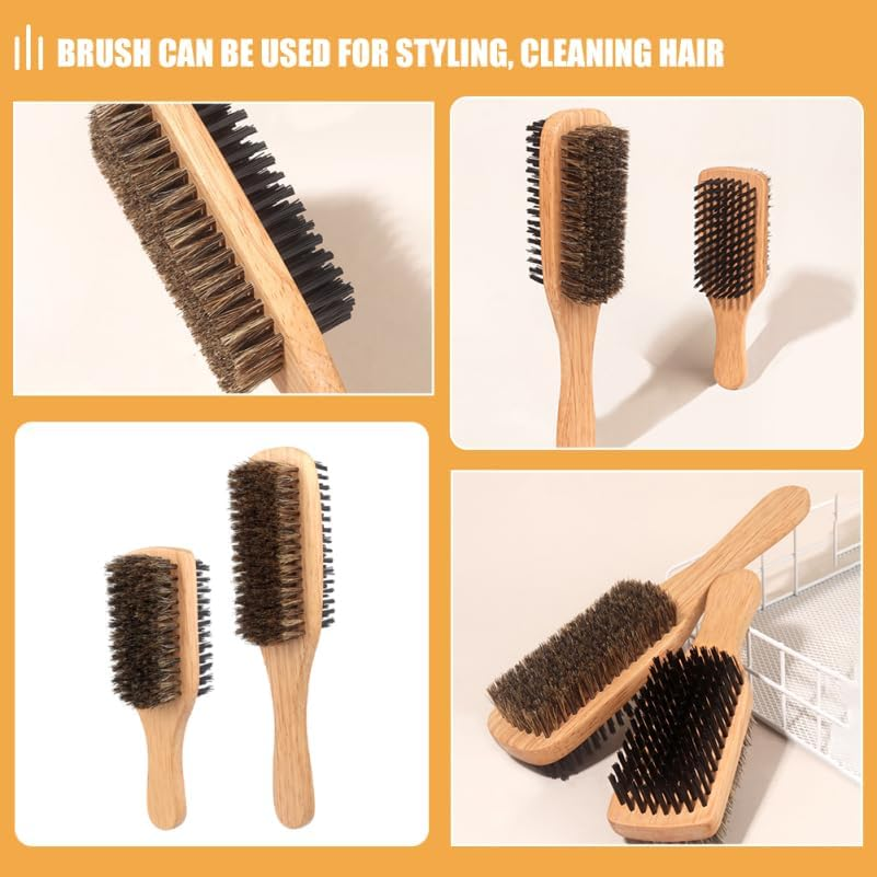 Boar Bristle Hair Brush 2Pcs Set Double-Sided Large and Small Styling Brushes for Men and Women Thinning Hair Detangling and Beard Grooming Hairbrush image number 4