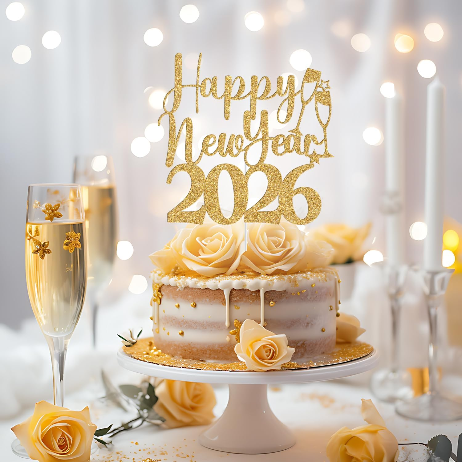 Happy New Year 2025 Cake Topper, Happy New Year Cake Decorations, Welcome 2025, Hello 2025, Christmas Holiday New Years Eve Party Decorations, Gold Glitter image number 3