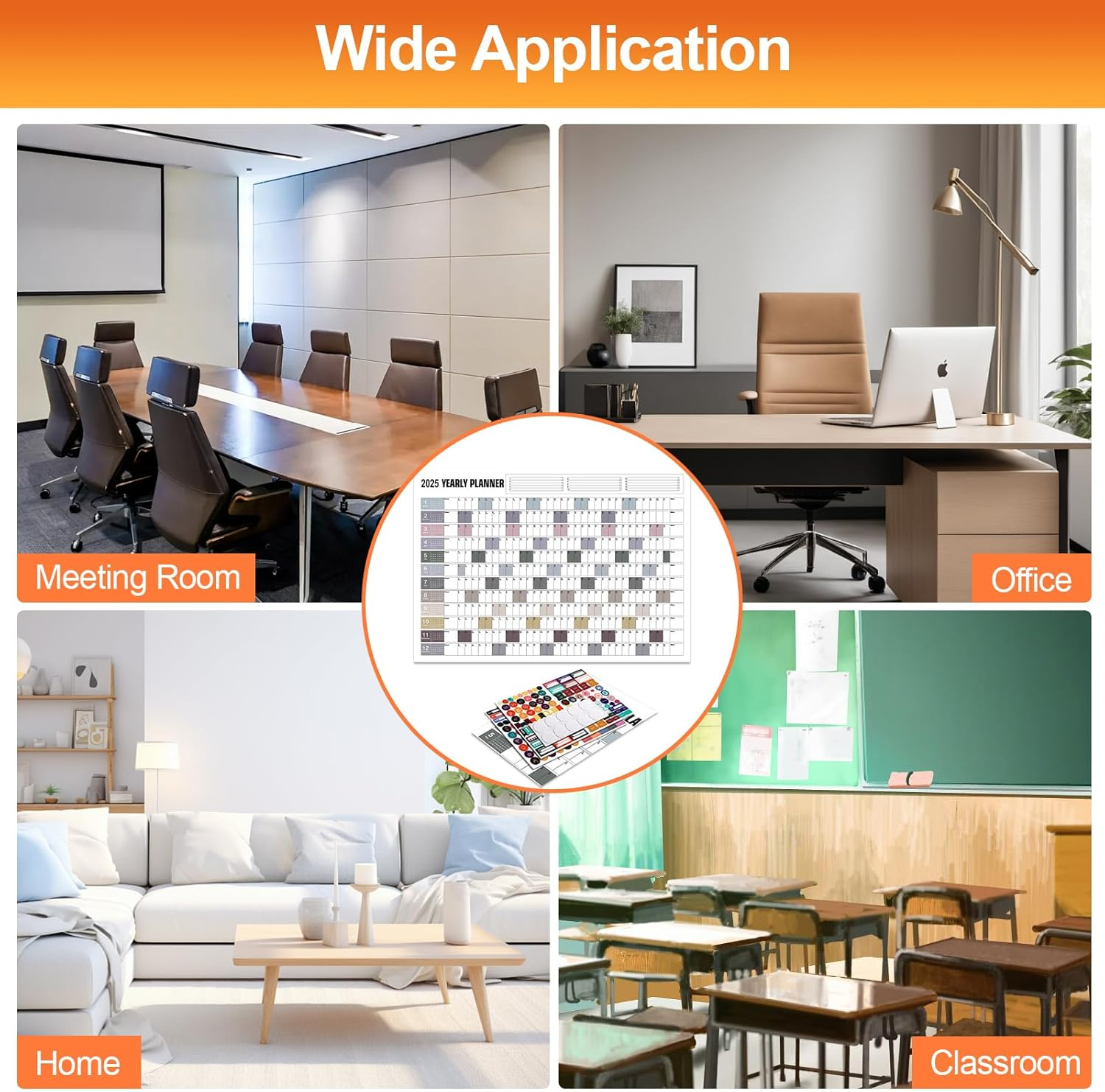 2025 Wall Planner & Yearly Wall Calendar with Colored Stickers, Large Annual Calendar 24"X33" (Open), Foldable Horizontal Poster, 365 Daily Plan Office Home Planner, Blank Paper Chart MRD (Multicolor-M) image number 1