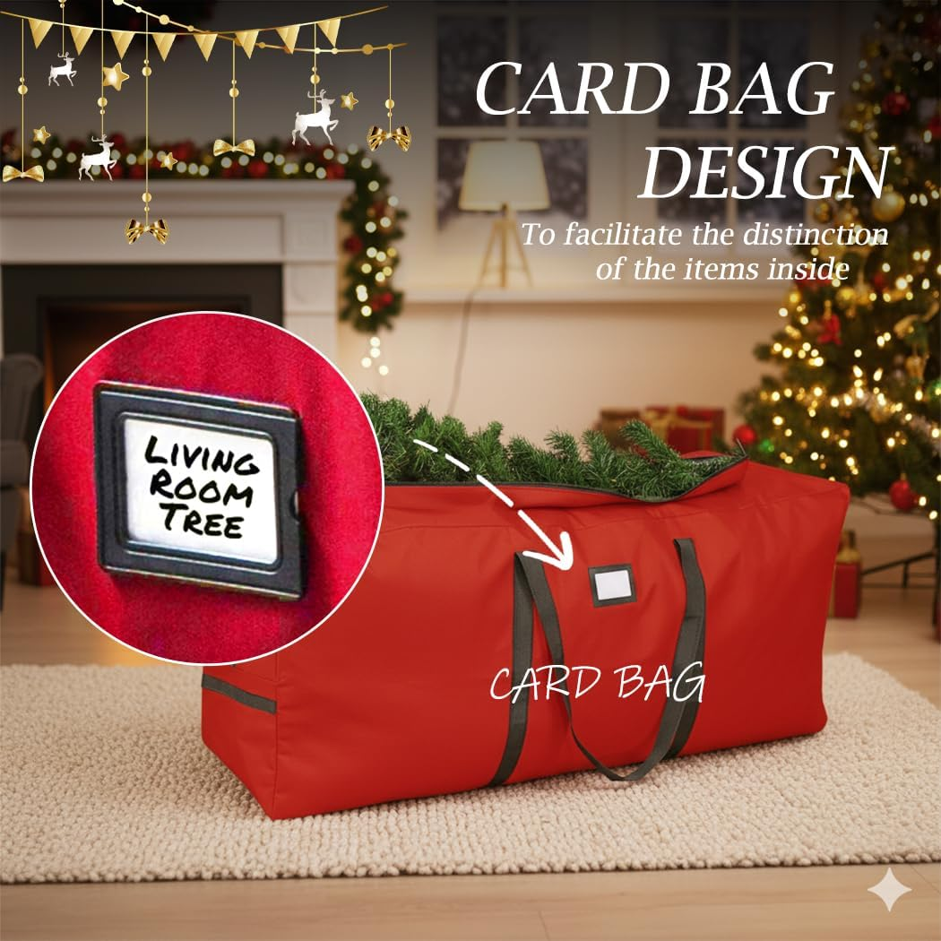 Christmas Tree Storage Bag Fits Artificial Trees up to 9 Feet Waterproof Heavy Duty Xmas Tree Bag Storage Bag Waterproof Zipper & Foldable Holiday Decor Organizer (122 * 38 * 51Cm,Red) image number 5