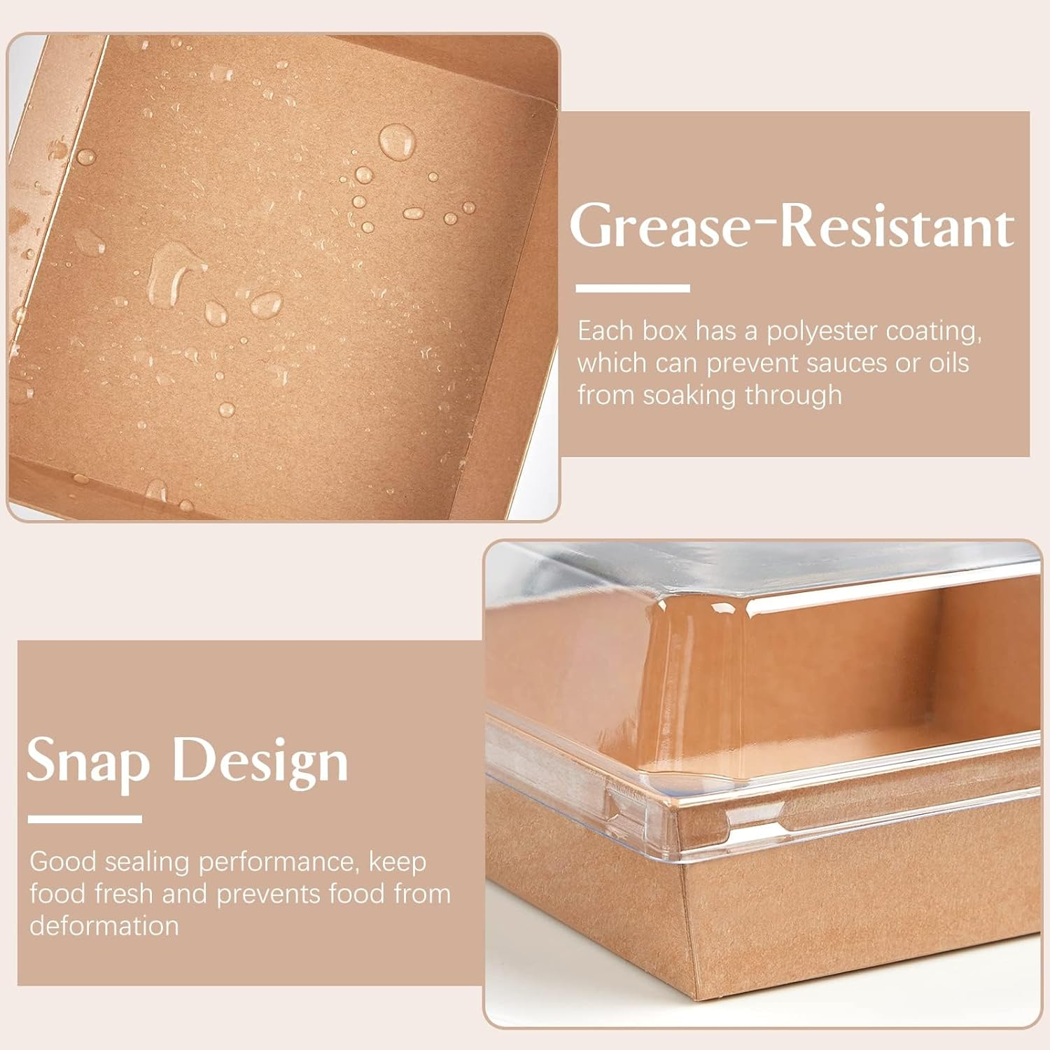 50Pack Paper Charcuterie Boxes with Clear Lids Square Sandwich Boxes with 44Yd Twine Disposable Food Containers for Swiss Roll, Strawberries, Slice Cake, Cookies, Brown image number 3