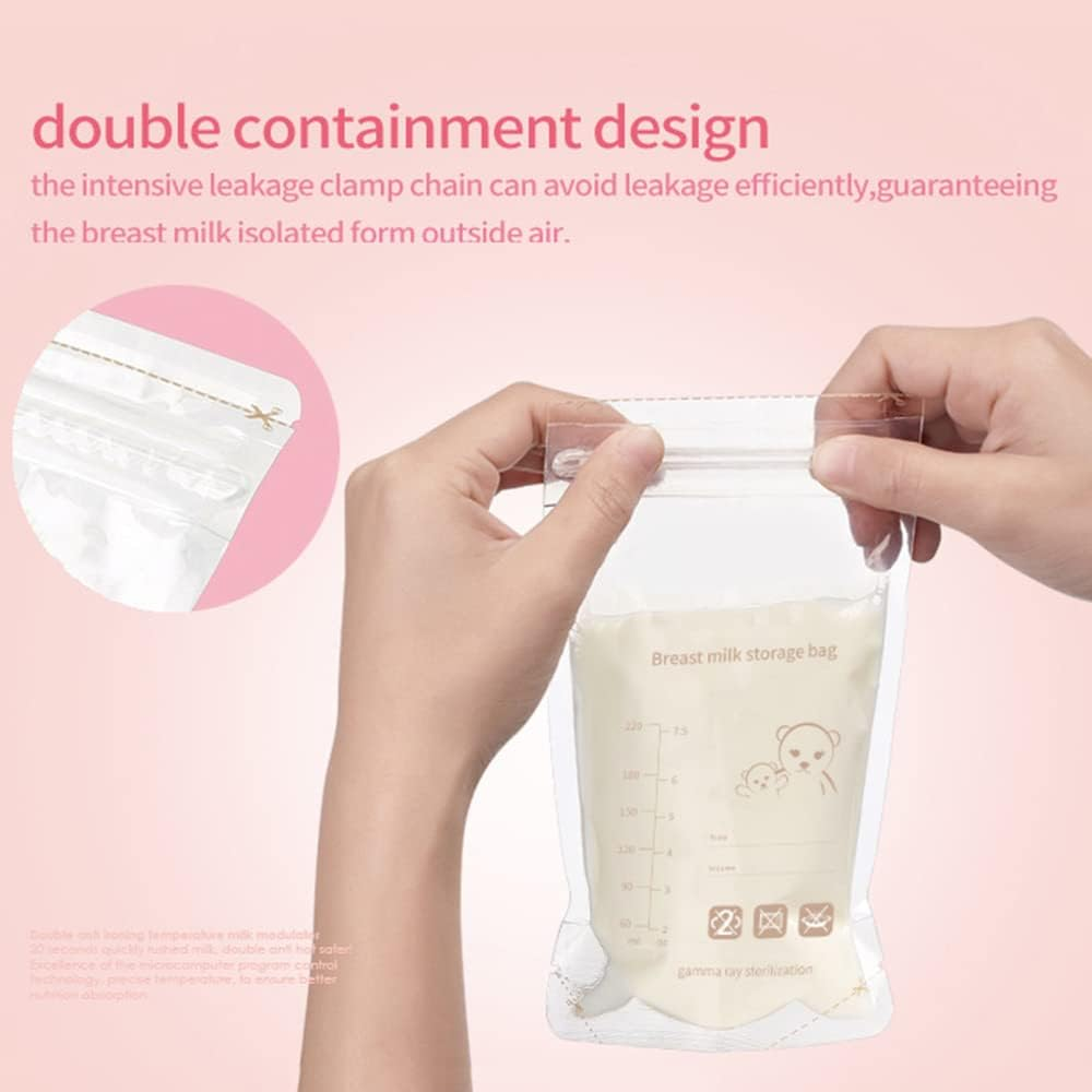 60 Count Breast Milk Storage Bags-220Ml Ready to Use Breast Milk Bags for Breastfeeding, Self Standing Bag-Space Saving Flat Profile Design for Breast Milk Storage Bag BPA Free image number 2