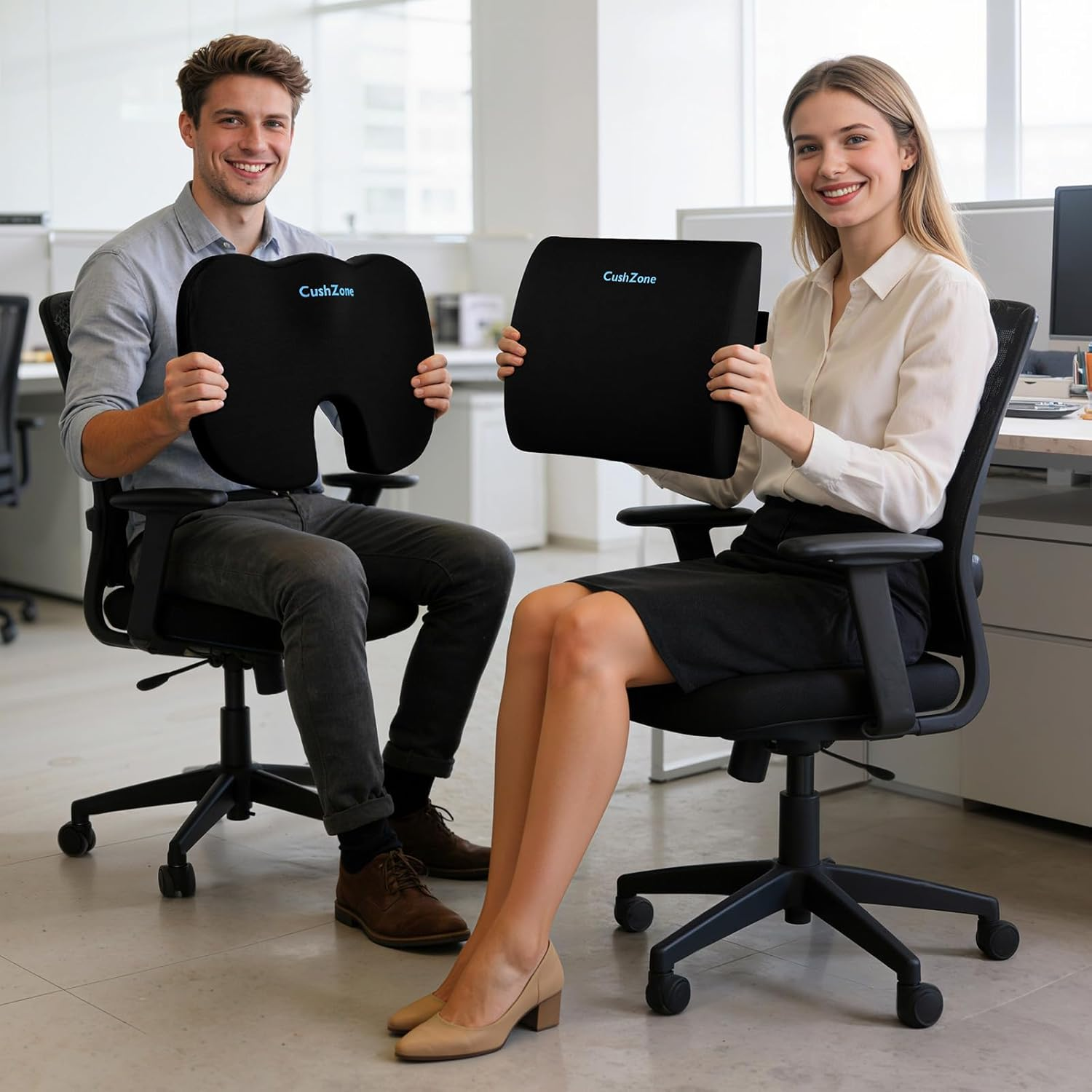 Seat Cushion, Lumbar Support Pillow with Adjustable Strap-Chair Cushions for Sciatica Pain Relief-With Washable Cover Memory Foam for Car, Travel and Wheelchair-Black image number 6