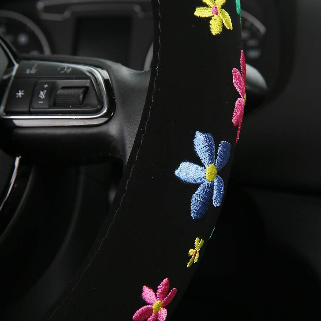SHAKAR Fashion Steering Wheel Covers,Universal 15 Inch Floral1 - Black image number 2