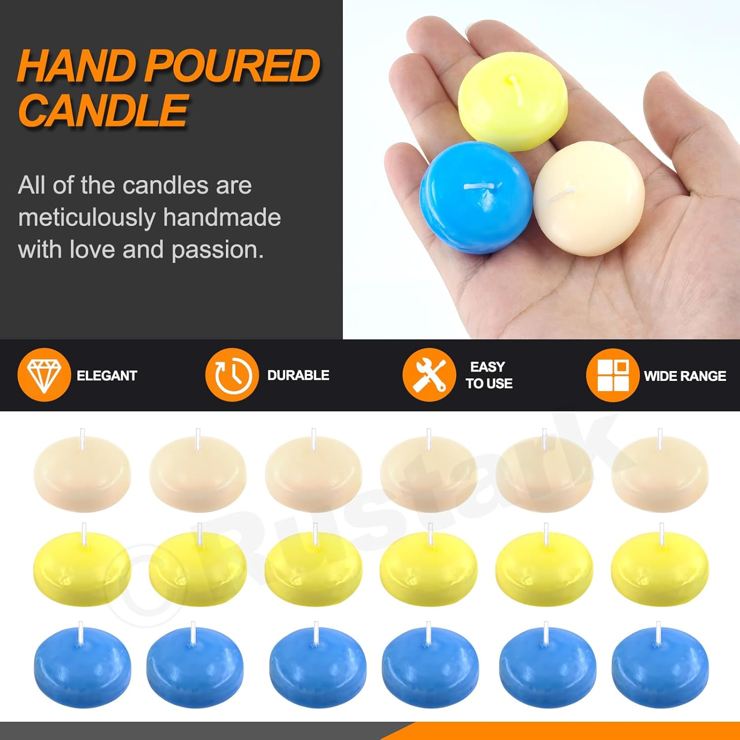 18Pcs Colorful Floating Disc Candles Set Unscented Float Candle Dripless Wax Burning Floating Candles Flameless Floating Candles for Wedding Party Anniversaries Home Decoration - Ivory, Yellow, Blue image number 5