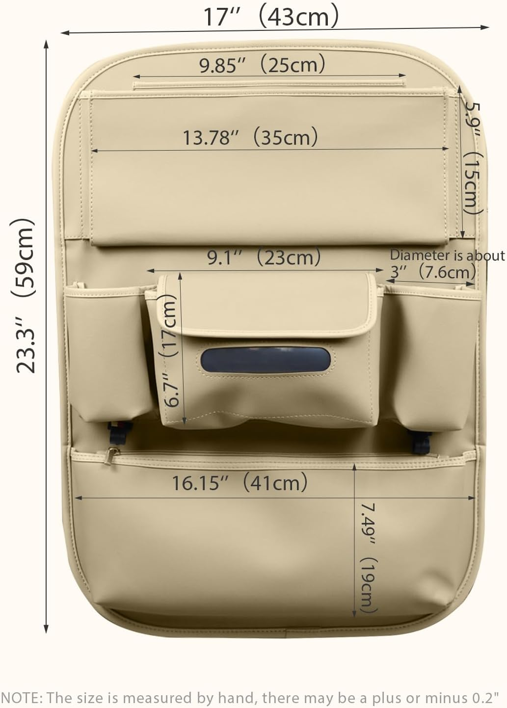 Car Seat Organizers Waterproof Backseat Protector with Storage Pocket Large Leather Kick Mats for Kids Pets Automobile SUV Truck (Beige, Large Pocket)