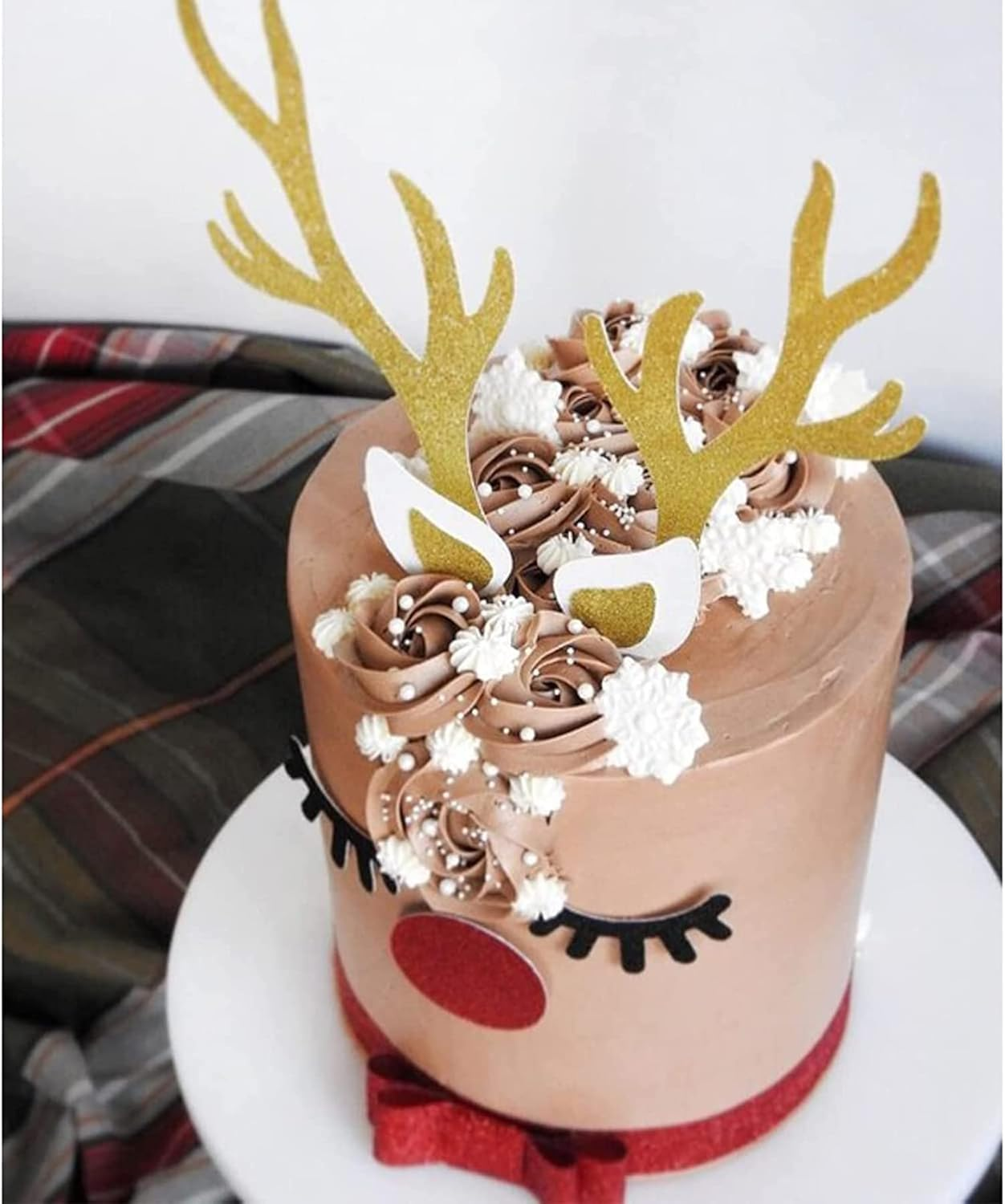 2 Set Christmas Cake Topper Decorations Reindeer Antler Cake Topper with Eyelashes Nose Ear for Easter Xmas Party Decor Supplies image number 5