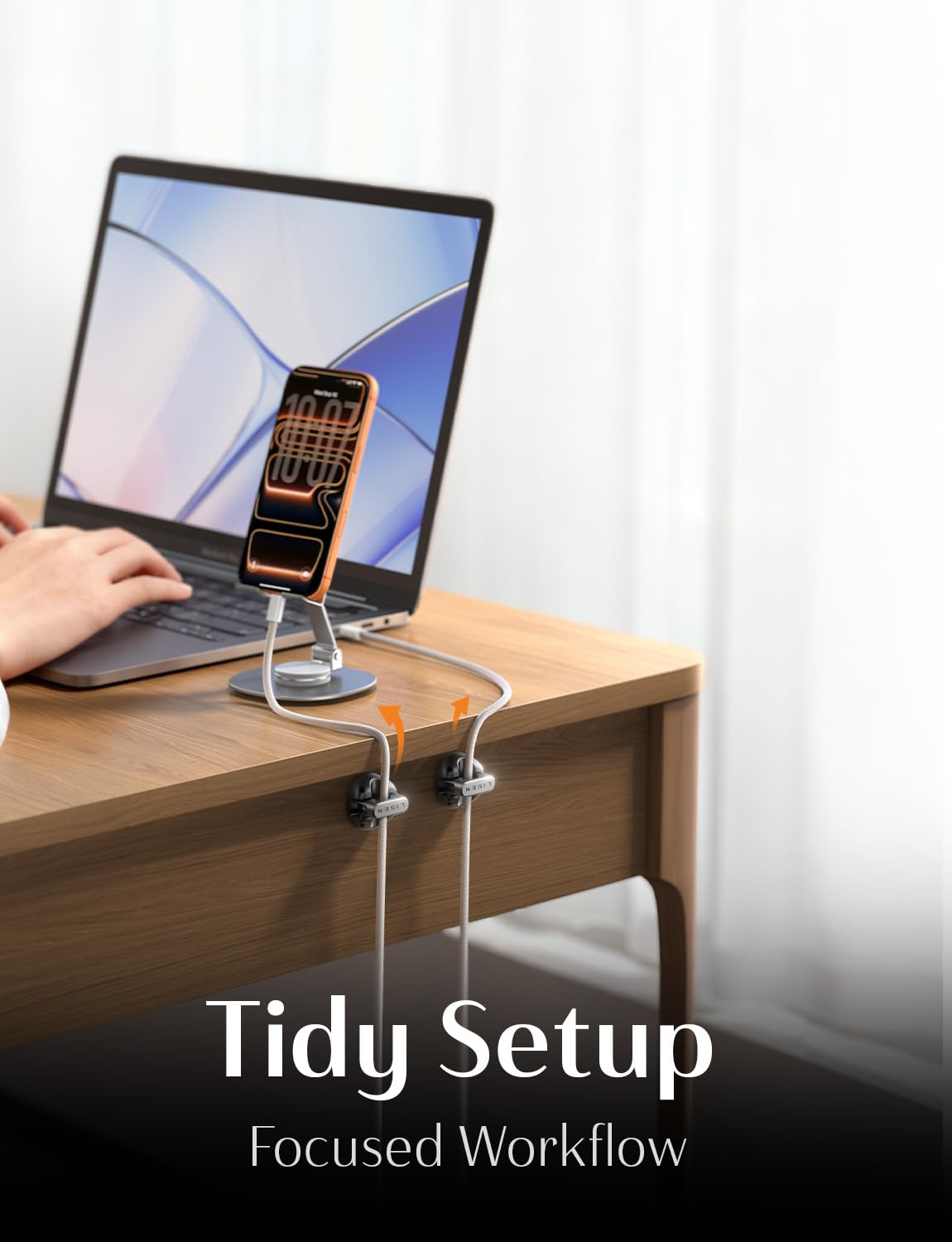 LISEN 8 Pack Cable Holder, Magnetic Cable Clips [1S Snap-On] Cord Holder, Office Desk Organizers and Accessories with 4 Extra Strong Adhesive Pads, Wire Organizer for Nightstand, Home, Wall, Car image number 5