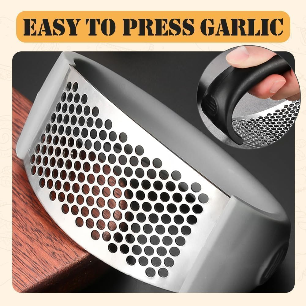 2 PCS Garlic Press Rocker, Garlic Mincer Stainless Steel Garlic Crusher Squeezer Slicer Mincer Chopper Kitchen Gadget with Ergonomic Handle image number 2