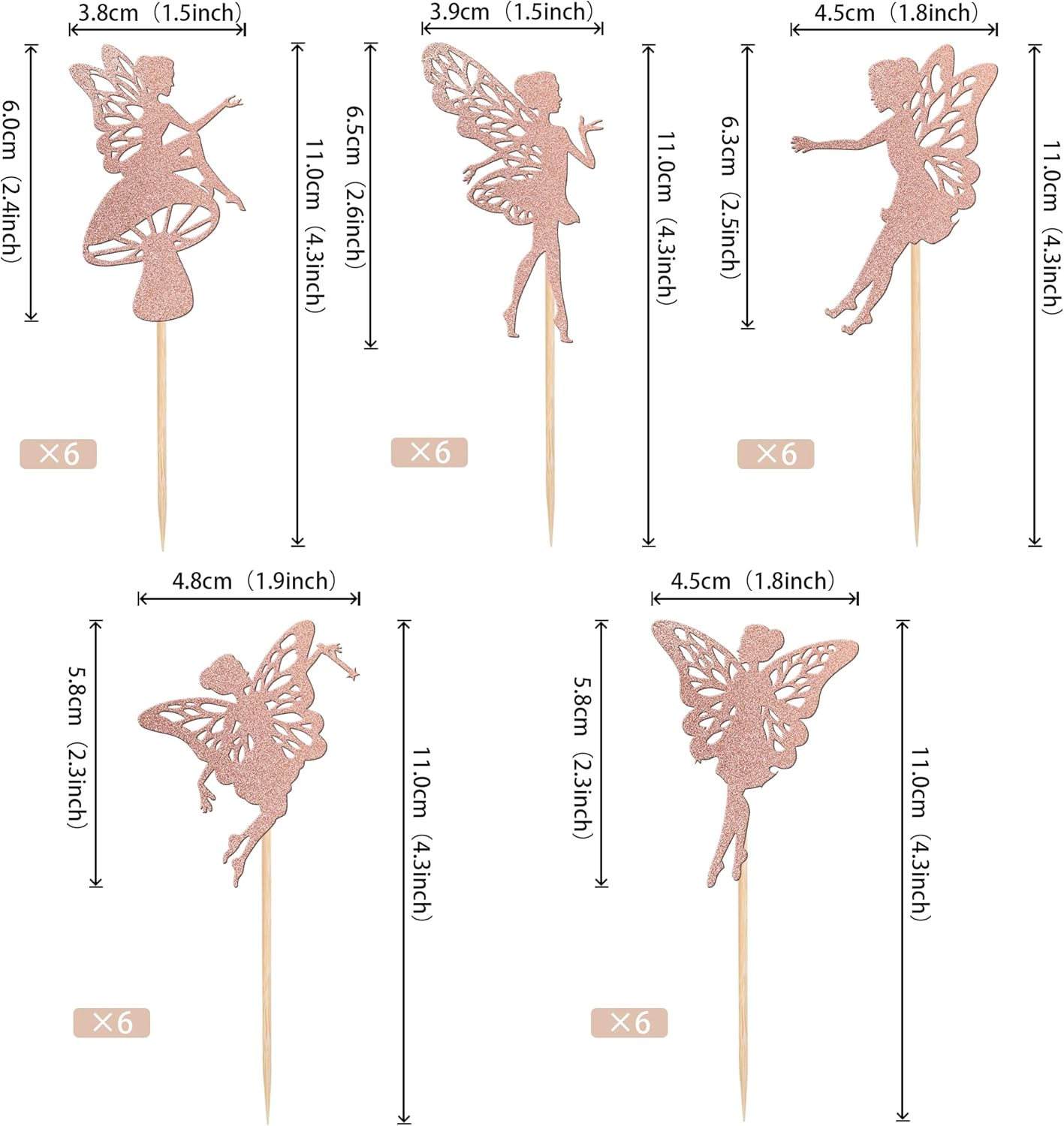 30 Pack Fairy Cupcake Toppers Glitter Flower Angel Fairy Ballet Dancer Cupcake Picks for Wedding Bridal Shower Baby Shower Birthday Party Cake Decorations Supplies Rose Gold