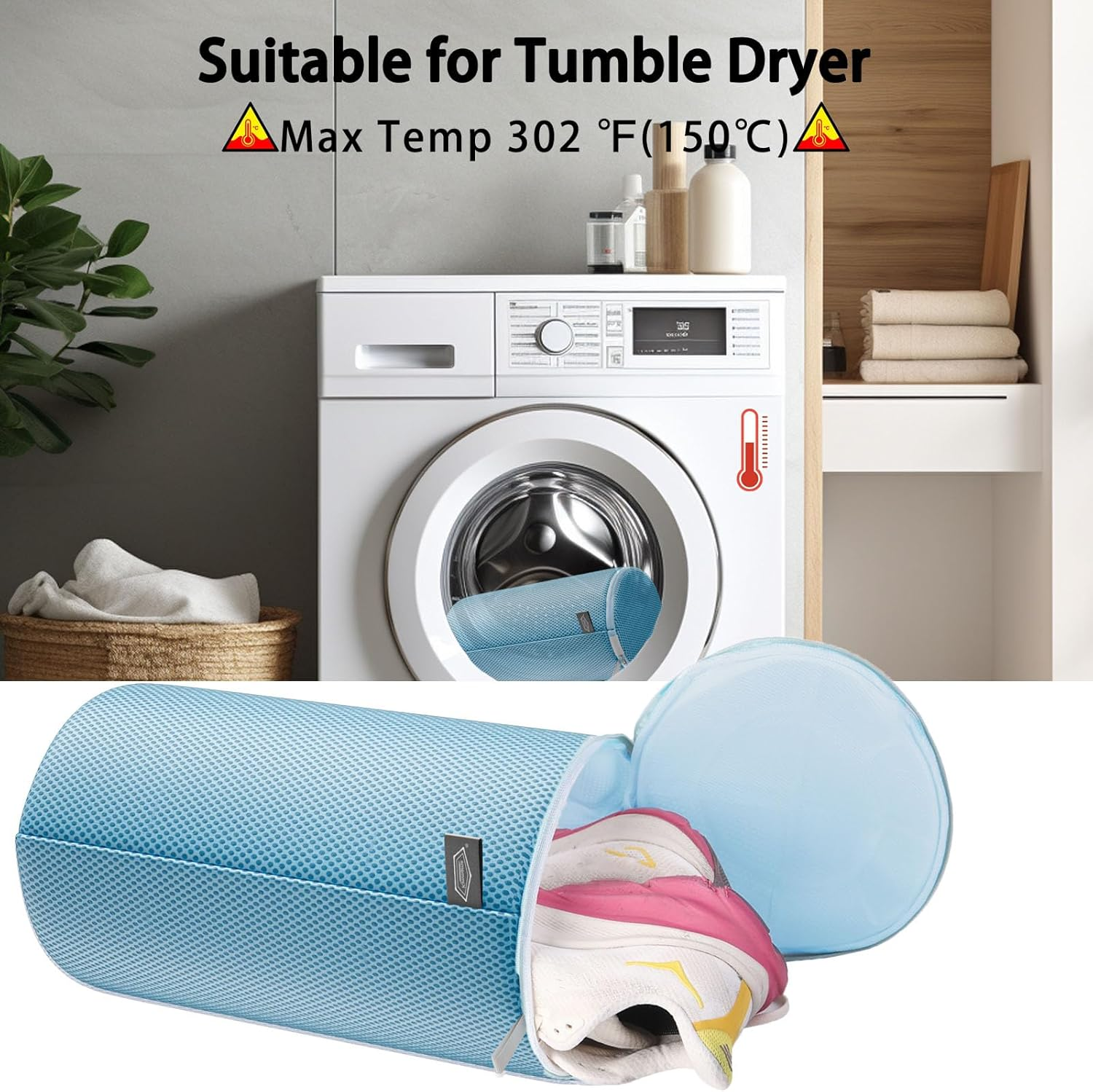 Kimmama Shoe Washing Machine Bag,Laundry Shoes Bag,Sandwish Mesh Sneaker Washing Machine Bag,Shoe Cleaning Sack for Gym Shoes,Sneaker,Slipper, Blue, 8X8X15" image number 7