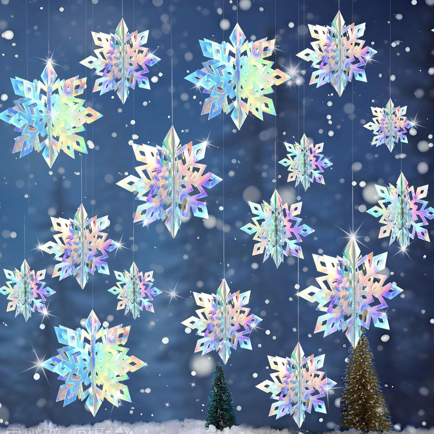 Winter Christmas Hanging Snowflake Decorations - 12PCS 3D Large White Snowflakes & 12PCS Paper Snowflakes Hanging Garland for Christmas Winter Wonderland Holiday New Year Party Home Decoration