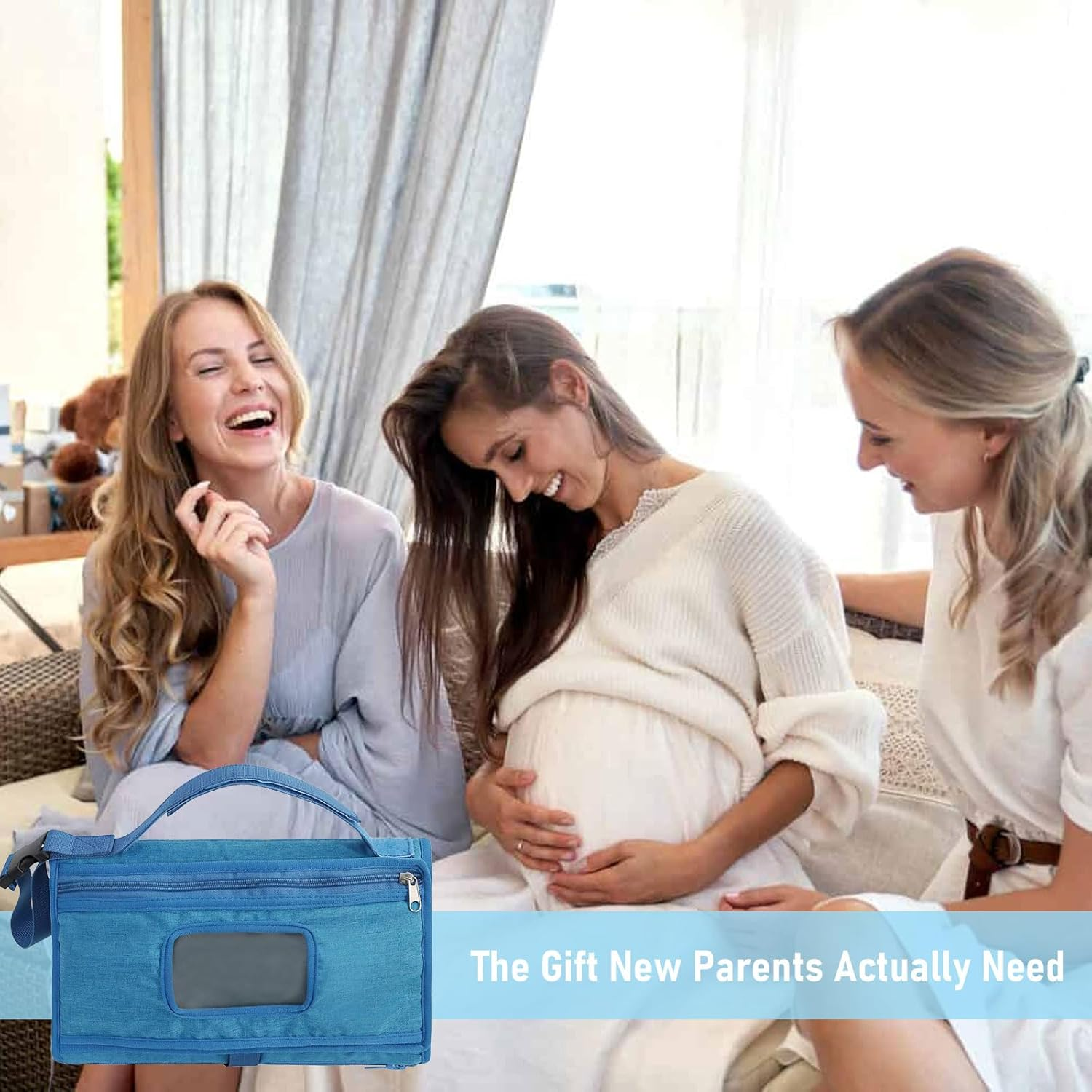 Baby Changing Mat Portable Waterproof Foldable Travel Diaper Changing Pad with Smart Wipes Pocket Lightweight Compact for On-The-Go Ideal Newborn Shower Gift for Boys & Girls (Blue) image number 1