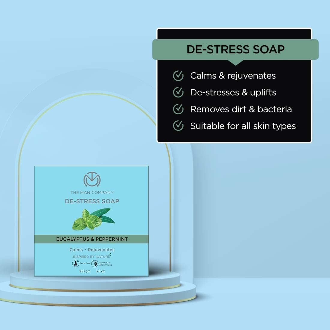 The Man Company Refreshing De-Stress Soap Bar 100Gm, Premium Long-Lasting Freshness, Eucalyptus & Peppermint, Calms & Rejuvenates, Cooling Effect, All Skin Types, Pack of 4 image number 2