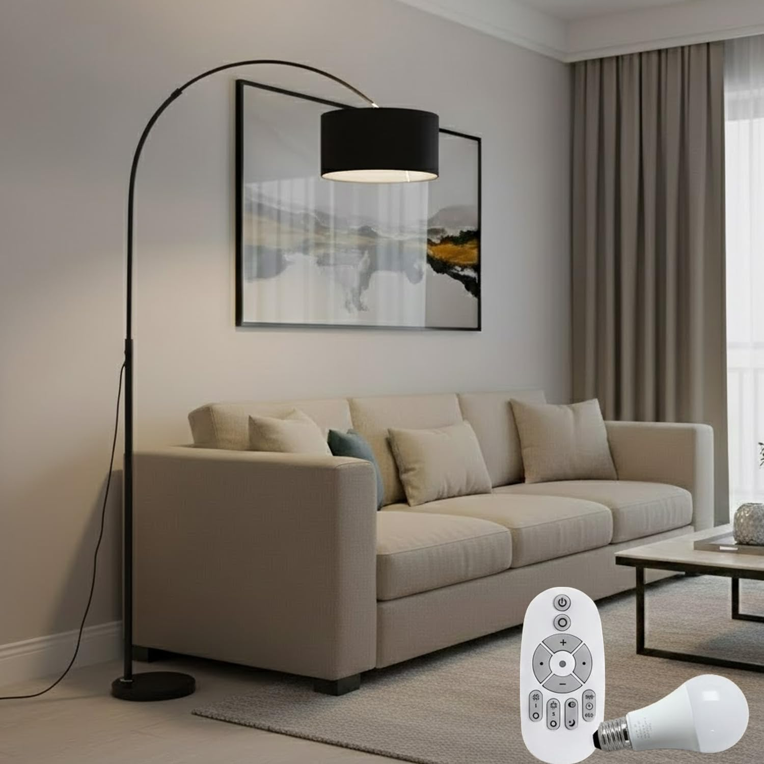 Standing Floor Lamp for Living Room Black Lampshade Adjustable, Floor Light, 12W LED Bulb İncluded, Home Decor Light image number 6