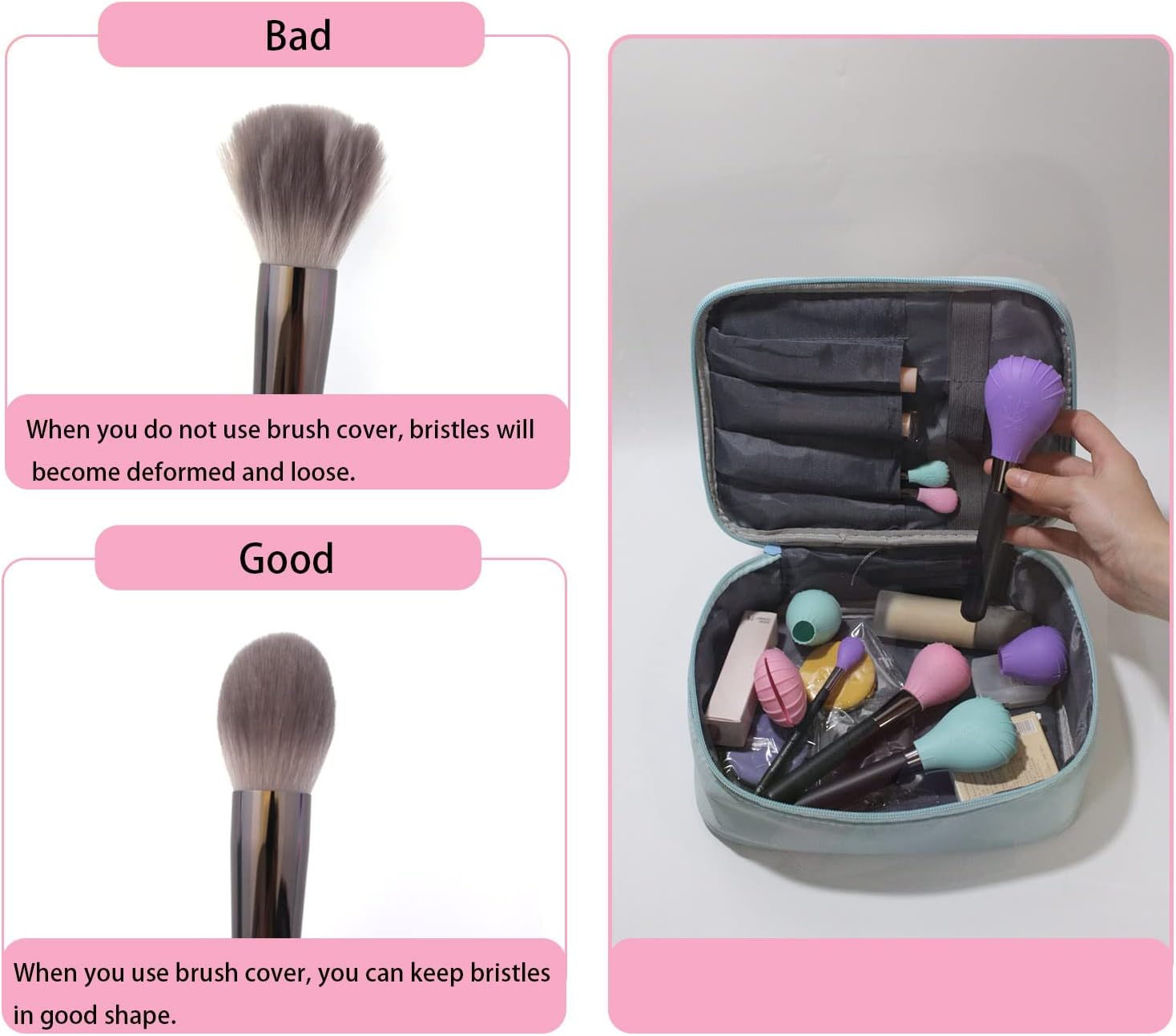 LORMAY 4 Pcs Silicone Makeup Brush Covers, Brush Bubbles for Protecting Bristles from Getting Crushed and Keeping Cosmetic Bag Clean, Purple image number 4