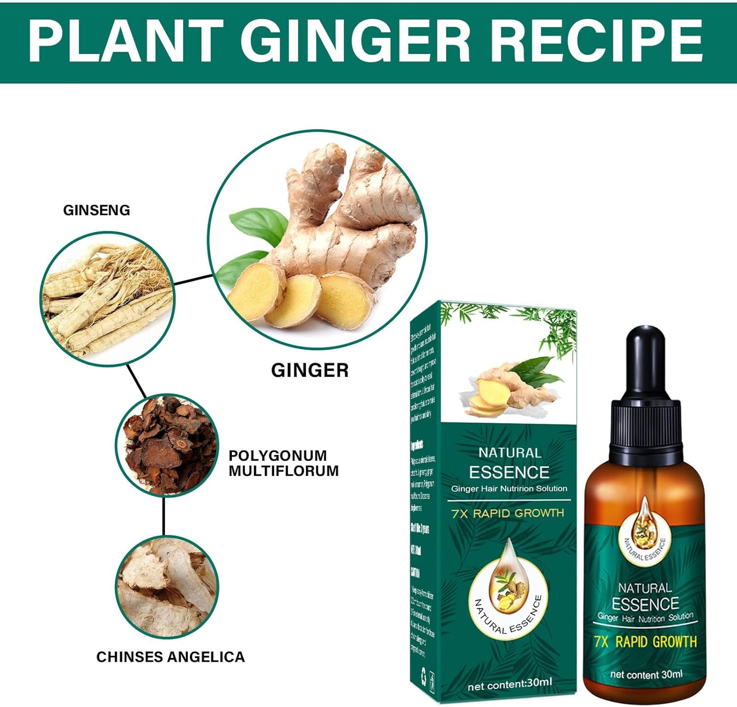 7X Rapid Hairup Serum, Ginger Hair Growth Serum, Rapid Growth Hair Treatment 7 Day Hair Growth Serum Essence Oil Regrow, for Fuller Healthier Hair, Prevent Hair Loss and Thinn-30Ml image number 3