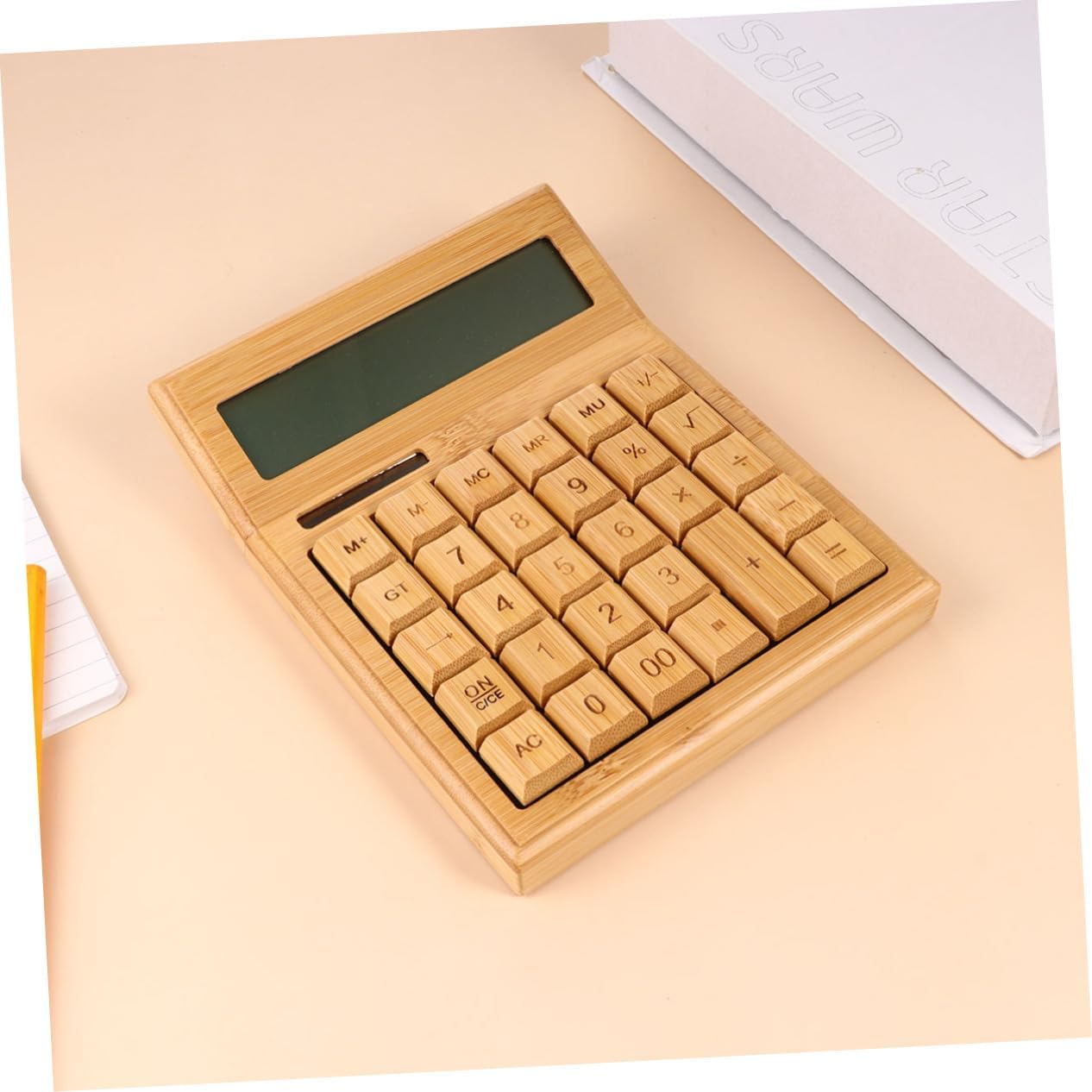 Key Bamboo Solar Calculator for Office Portable Electronic Calculator Buttons for Desk Use and Basic Calculations