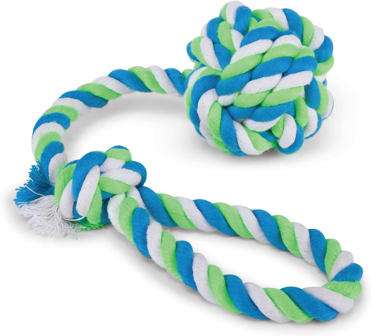 Kazoo Twisted Rope Sling Knot Ball Dog Toy, Blue/Green, Large image number 1