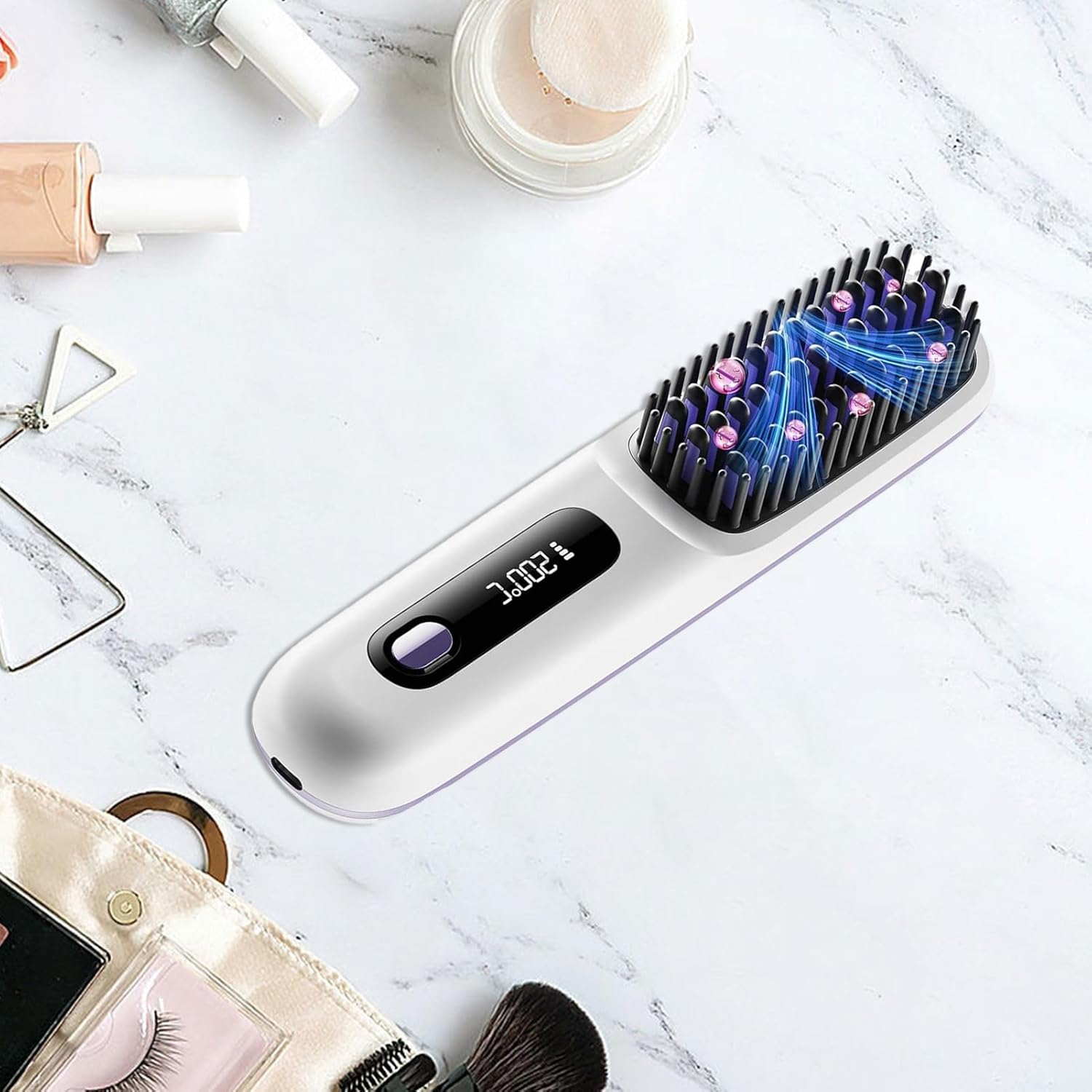 Portable Straightener Brush, Portable Hair Straightener with Led Display, 3 Temperature Settings Hot Comb for Black Women Hair, Cordless image number 1