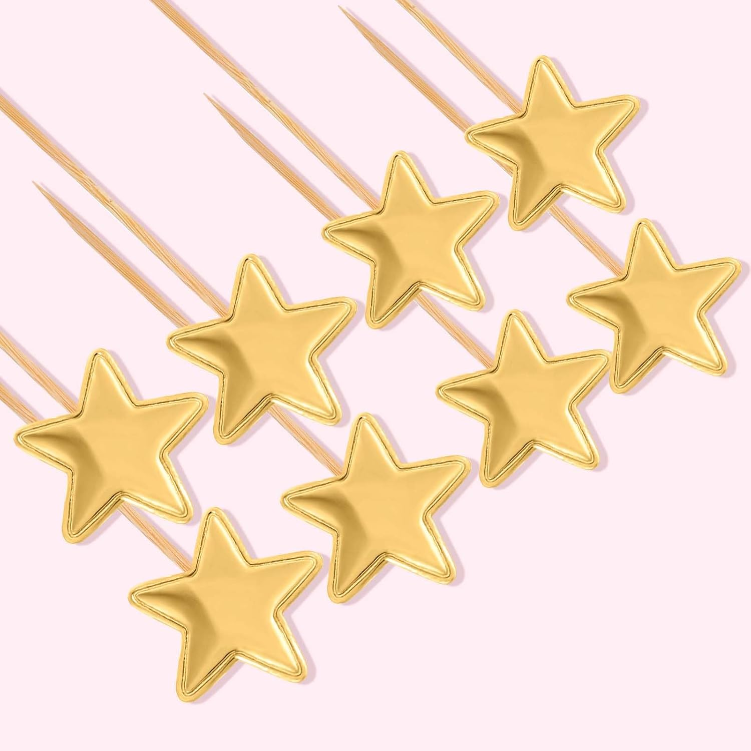 Thinp 50 Pcs Gold Star Cupcake Toppers,Stars for Cake Decorating Star Cake Toppers Gold Cupcake Toppers Sticks for Wedding Engagement Bridal Shower Birthday Party image number 5