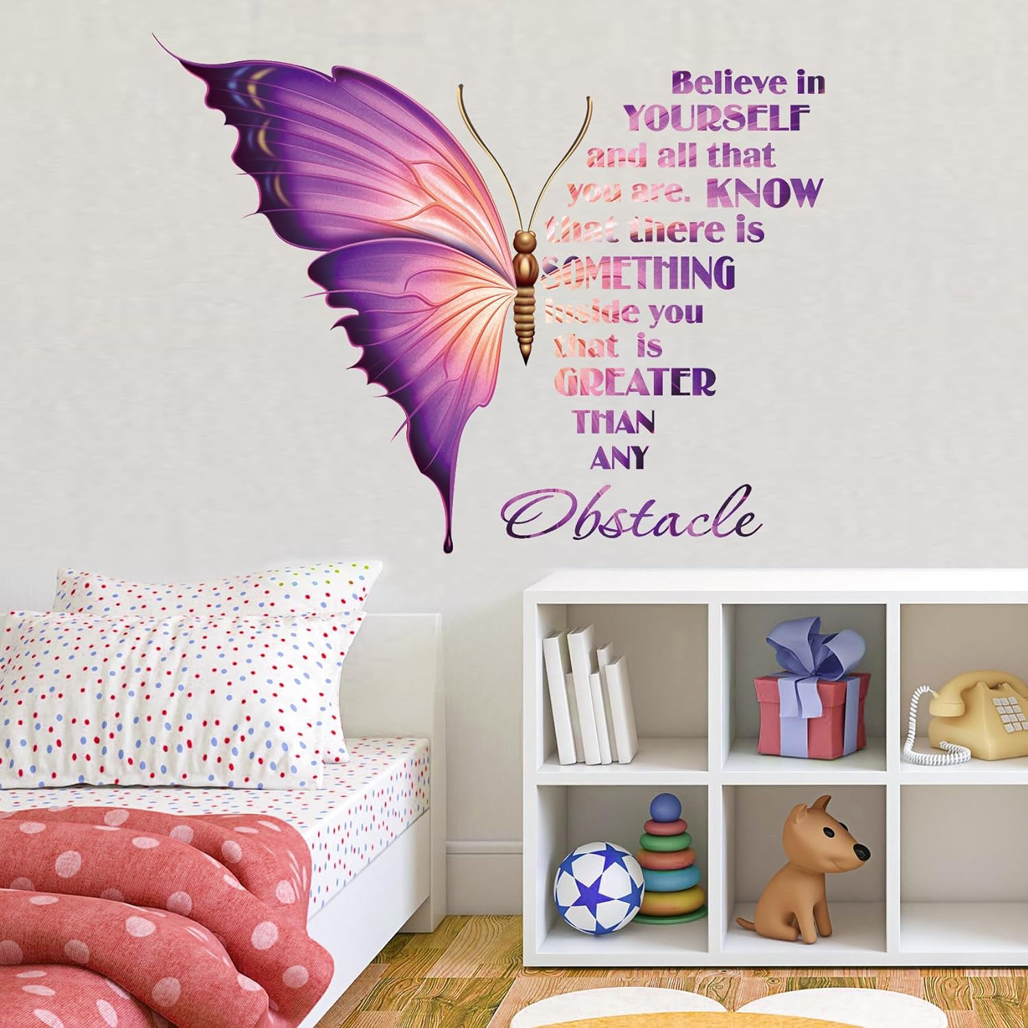 Large Inspirational Butterfly Believe in Yourself Quote Wall Decals Stickers, Motivational Saying Positive Peel and Stick Wall Art Decals for Girls, Positive Phrase Women Home Kitchen Decor image number 2