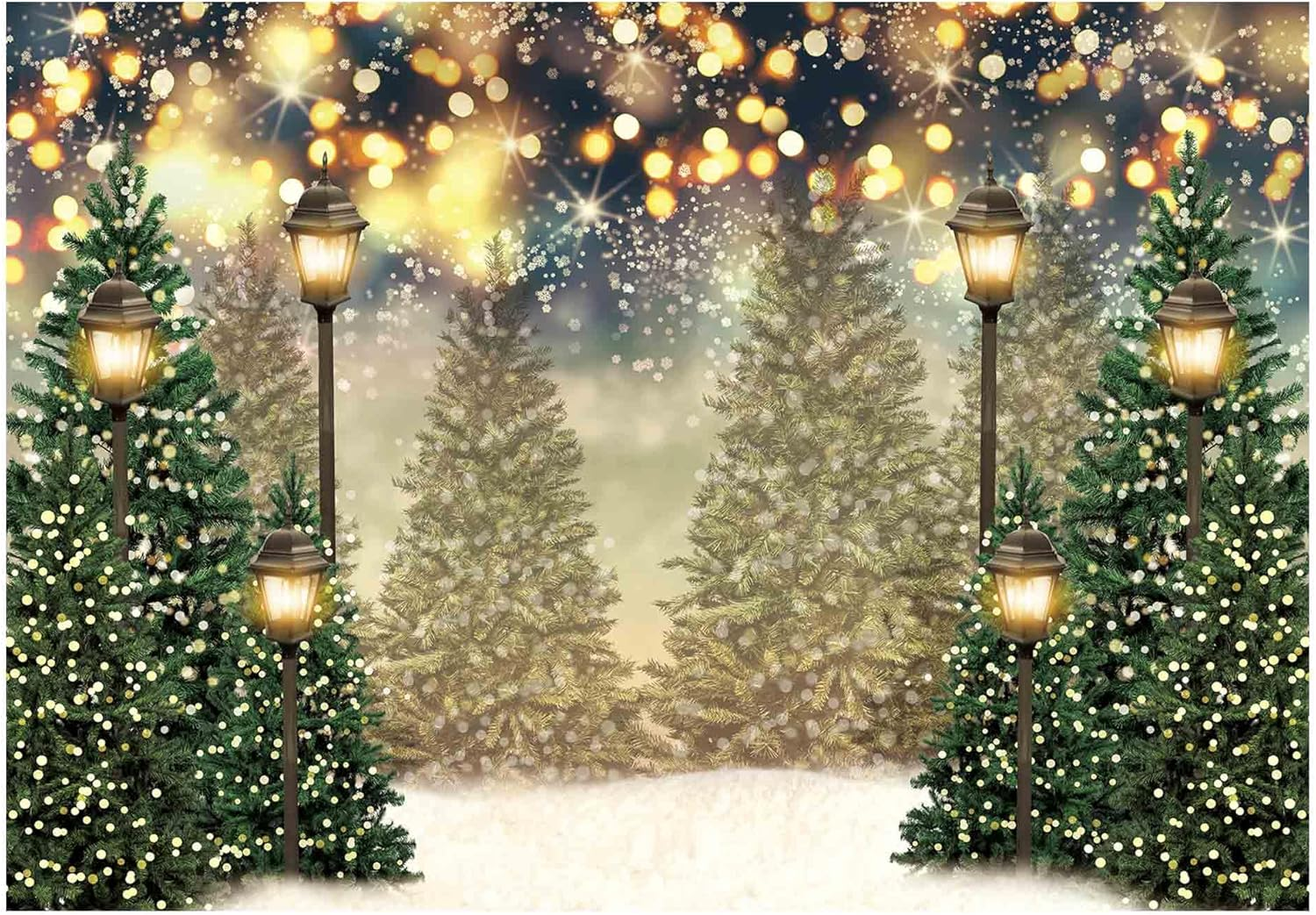 Allenjoy 82" X 59" Winter Christmas Photography Backdrop Glitter Spot Xmas Green Pine Trees Snowy Wonderland Background for Newborn Baby Shower Birthday Party Decor Banner Portrait Photo Booth Props image number 3