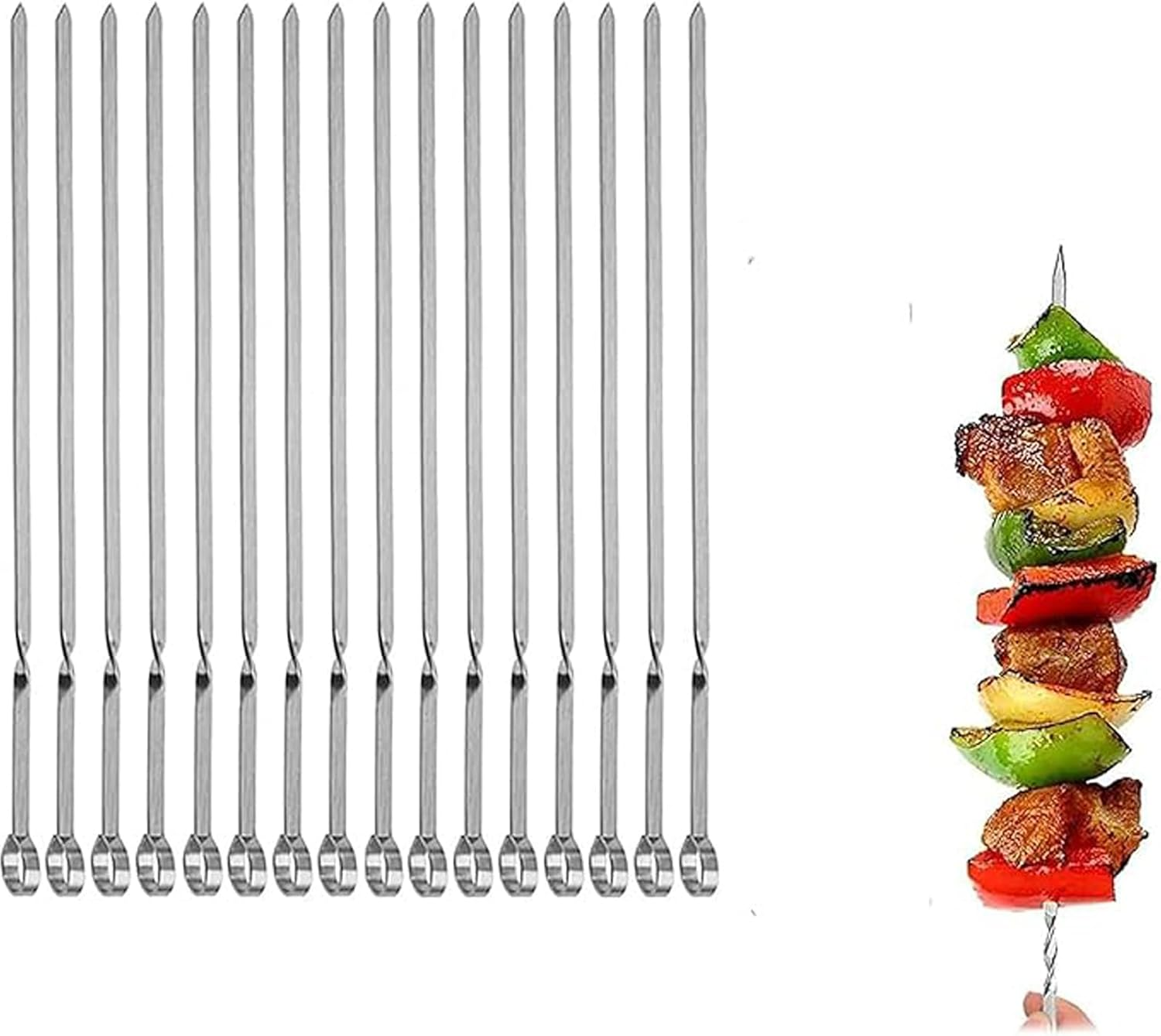 24Pcs Grilled Skewer,Metal Skewers for Grilling,Kabob Skewers,Flat BBQ Barbecue Skewer,Grilling Skewers Set,Reusable BBQ 14" Skewers image number 6
