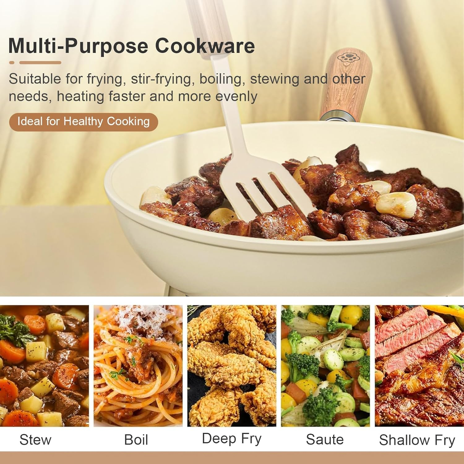 Nonstick Frying Pan Skillet, 24 CM Large Skillet with Lid, Ceramic Omelet Pan with Heat Resistant Handle, Skillet Induction Cookware for All Stove Tops, PFOA and Pfas-Free image number 1