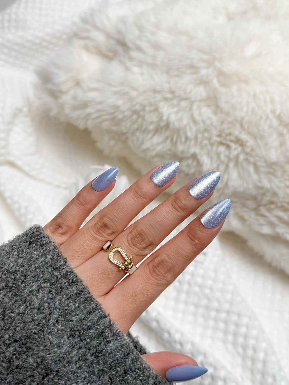 Press-On Nails | Cat Eye Blue Almond False Nails, Reusable Stick-On Fake Nails with Adhesive Tabs and Glue | Salon-Grade Quality | Transparent Storage Box | 15 Sizes - 30 Nail Kit image number 4