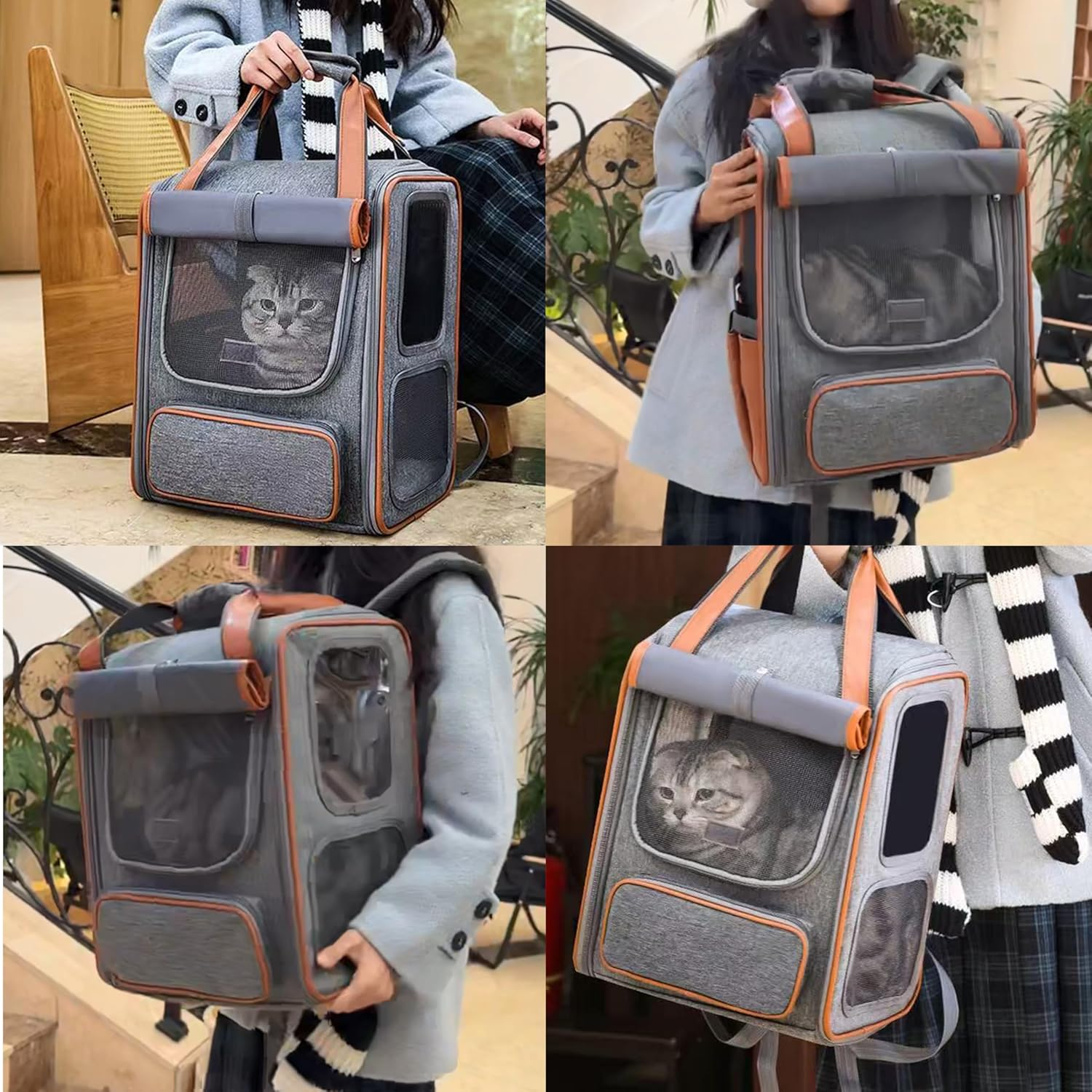 Soft-Sided Pet Carrier, Collapsible Travel Carrier for Cats and Puppies, Portable with Multiple Pockets (Gray-Backpack) image number 3