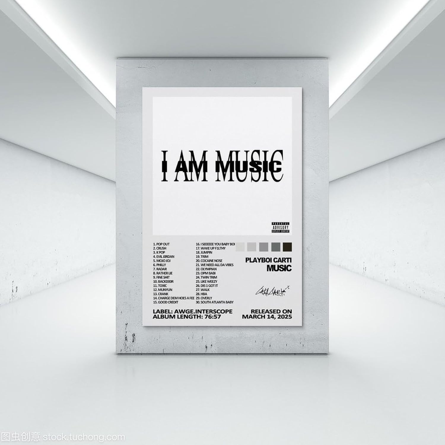 Music Playboi Album Carti Poster Poster Canvas Painting Wall Art Picture Home Decor Print for Bedroom Living Room Dorm Study Bar Office 12X18Inch(30X45Cm)