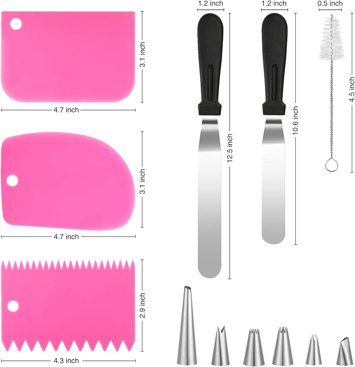 Icing Decoration Gun Set, Stainless Steel Dessert Decorating Syringe Set, Cupcake Frosting Filling Injector with 6 Icing Nozzles, 3 Cream Scraper, 2 Offset Spatula, 2 Nozzle Brush for Kitchen Baking image number 5