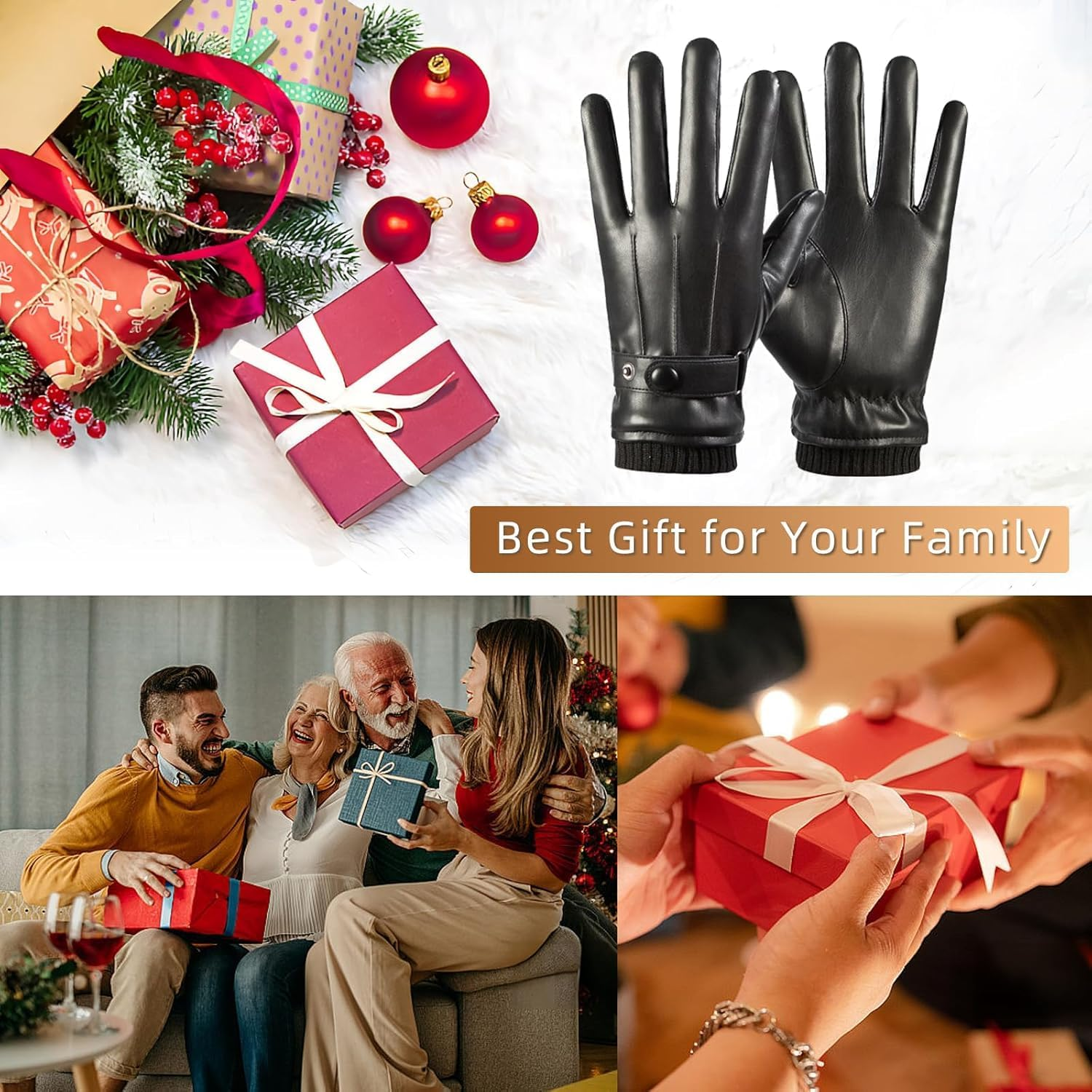 Men'S Winter Black Gloves Leather Touchscreen Snap Closure Cycling Glove Outdoor Riding Warm Waterproof Gloves image number 2