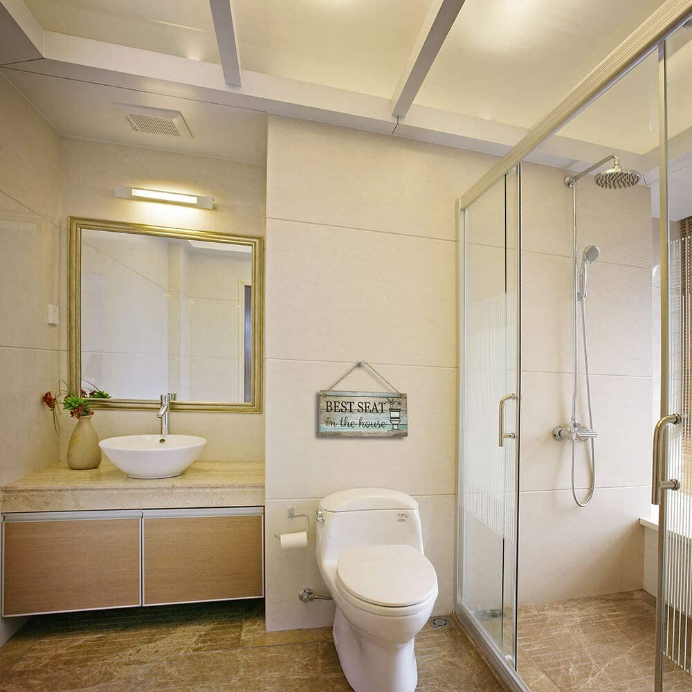 Funny Bathroom Wall Decor Sign, Farmhouse Rustic Bathroom Decorations Wall Art, 12" by 6" Best Seat Wood Plaque image number 5