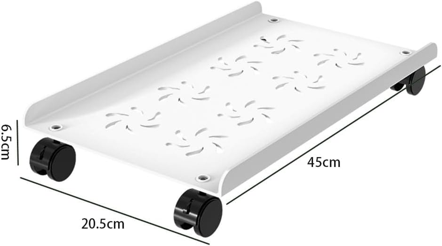 Computer Tower Heavy-Duty CPU Stand Cart with Four Wheels Rolling Monitor Support Mobile PC Holder Desk Accessories (White) image number 5