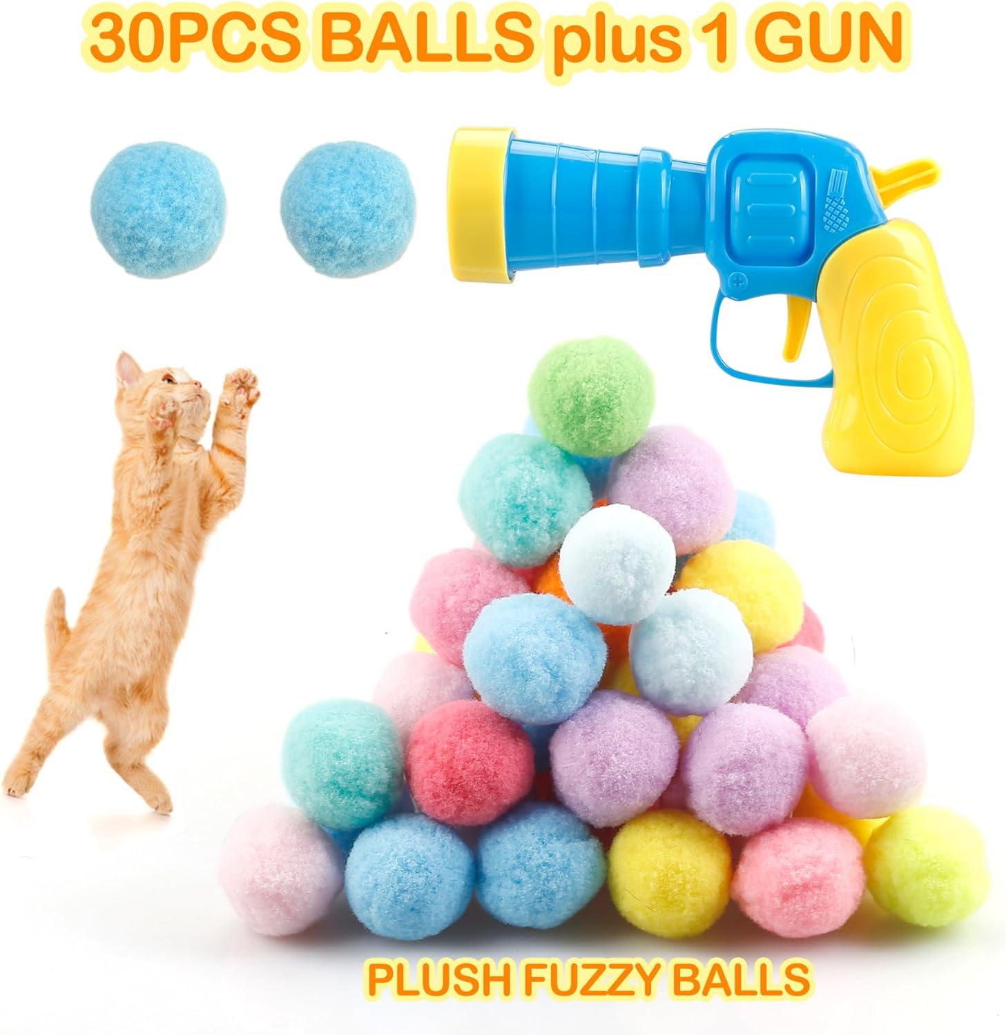 31Pcs Cat Ball Toy Launcher Gun, Cat Balls Fetch Toy, 30Pcs Plush Fuzzy Balls Launcher Cat Toy for Cats with 1 Gun, Funny Interactive Cat Toys for Bored Indoor Adult Cats, Cute Kitten Kitty Toys image number 1