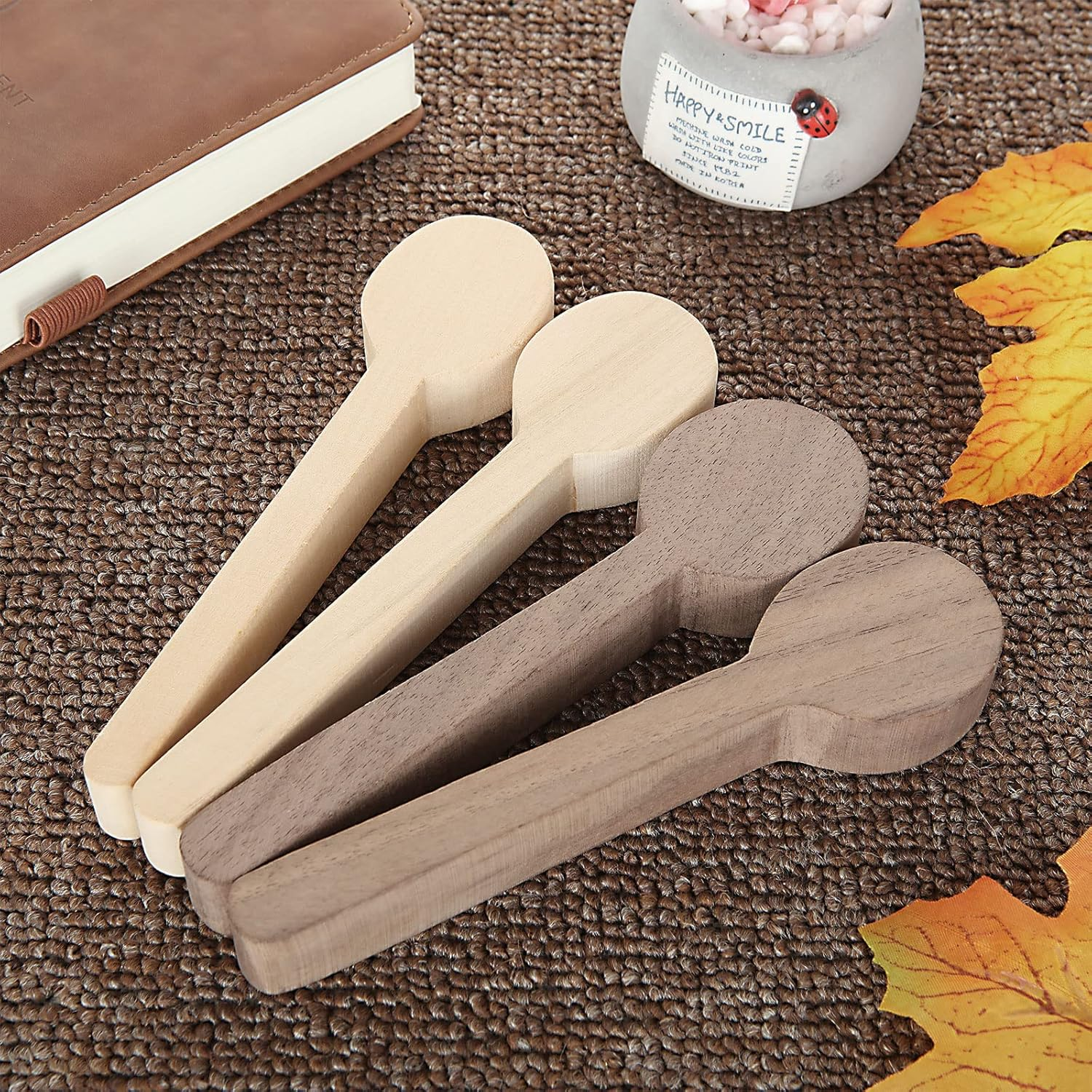 6Pcs Spoon Carving Wood Blanks, Beech and Walnut Unfinished Wooden Craft for Whittling (6.2X1.6 Inch) image number 3