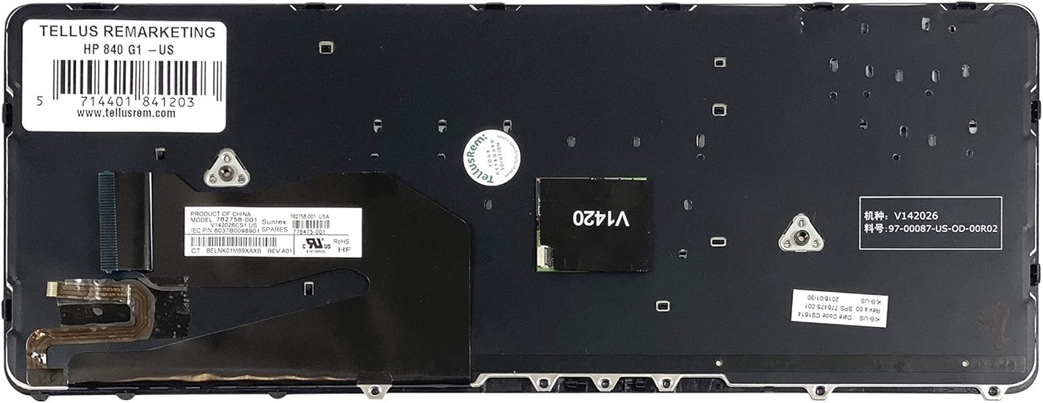 Replacement New US Backlit Keyboard with Pointer for HP 840 G1, 845 G1, 850 G1, 840 G2, 845 G2, 850 G2 image number 2