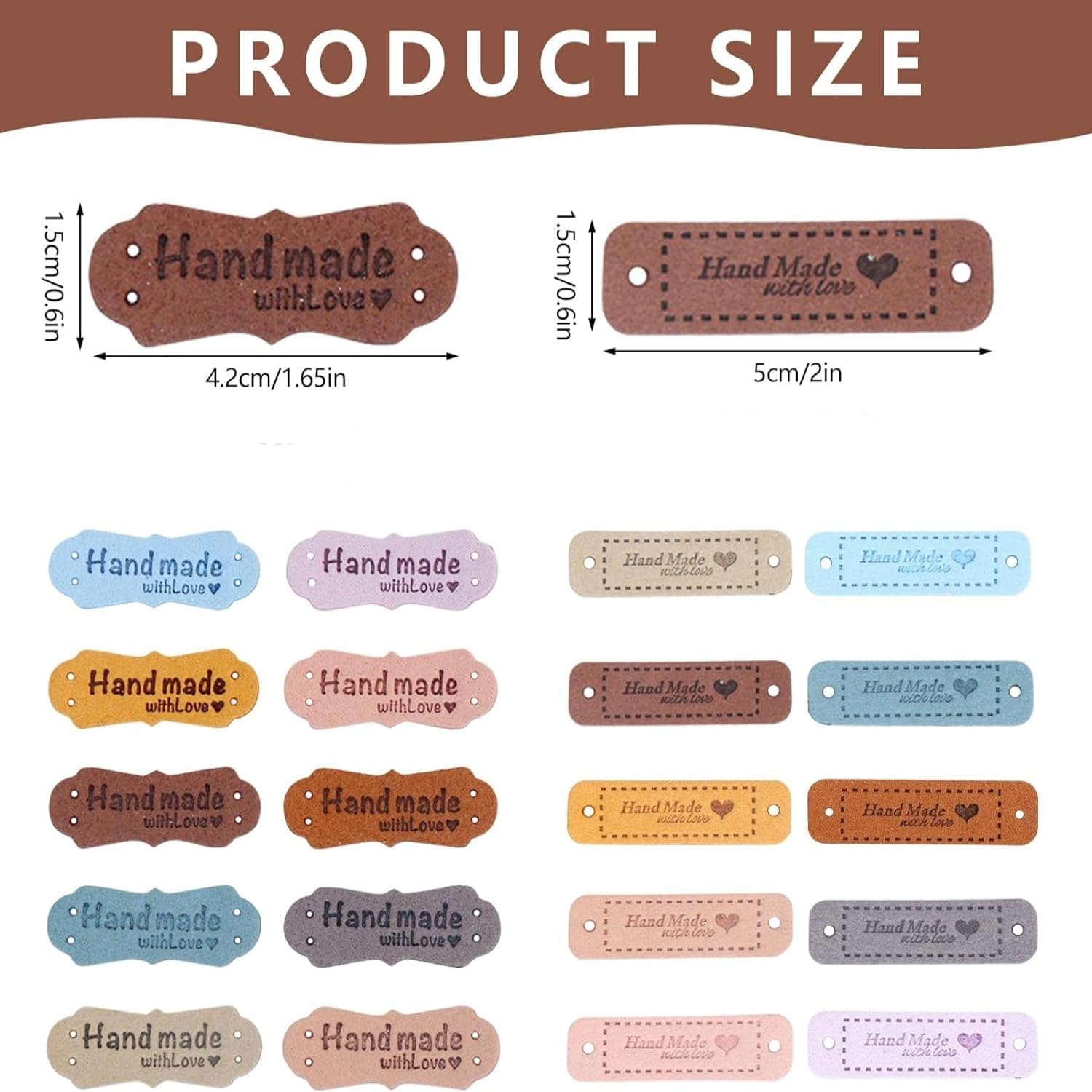 100Pcs Handmade Leather Labels Colourful Handmade Labels Tags Art Tags DIY Embellishments Ornaments Accessories for Scrapbooking Clothing Craft Decorations (50Rectangle + 50Flower Shape) image number 6