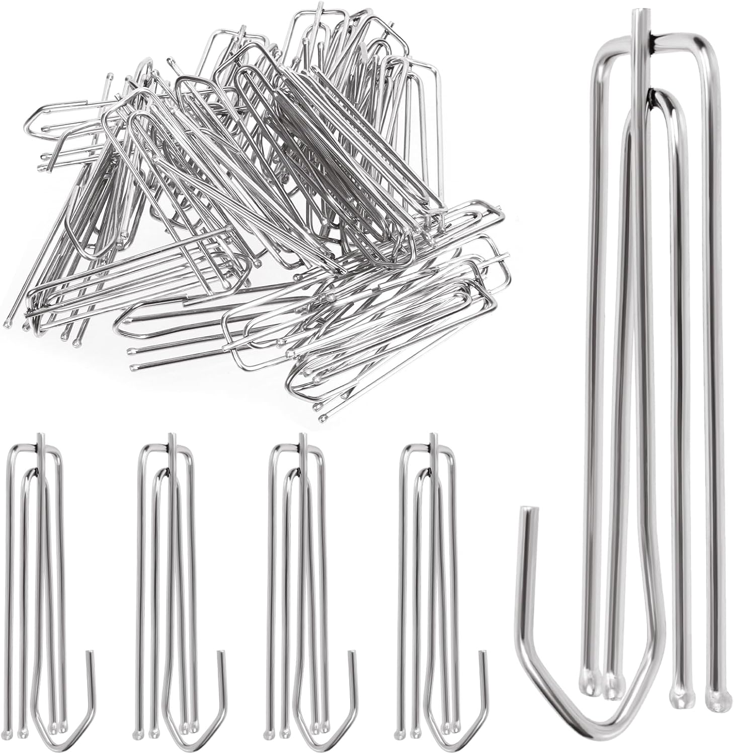 Swpeet 30Pcs Silver Stainless Steel Curtain Pleat Hooks,Drapery Hook and Pin for Pleated Drapes 4 Prongs Pinch Pleat Hook Clips, 4 End Curtains Hangers for Window Curtain, Door, Bathroom image number 6