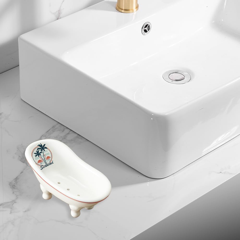 Ceramic Bathtub Soap Dish,Soap Carrier,Drain Soap Box,Vintage Decorative Soap Dish,Bathtub Shape Soap Holder,For Bathroom,Hotel,Kitchen,Home Decor image number 6