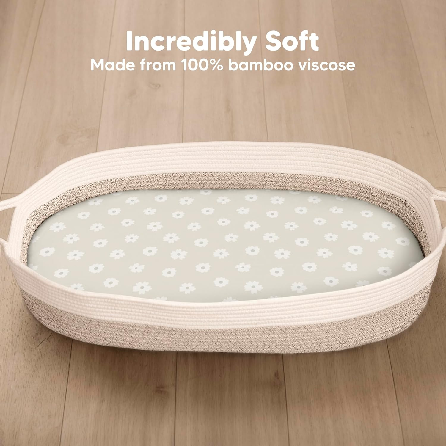 2-Pack Baby Bassinet Sheets Girl, Boy - Soft Bamboo Fitted Cot Sheets Compatible with Halo Bassinest Swivel Sleeper, Baby Delight Bedside Cot Mattress Sheet, Bassinet Fitted Sheets (Meadow) image number 2